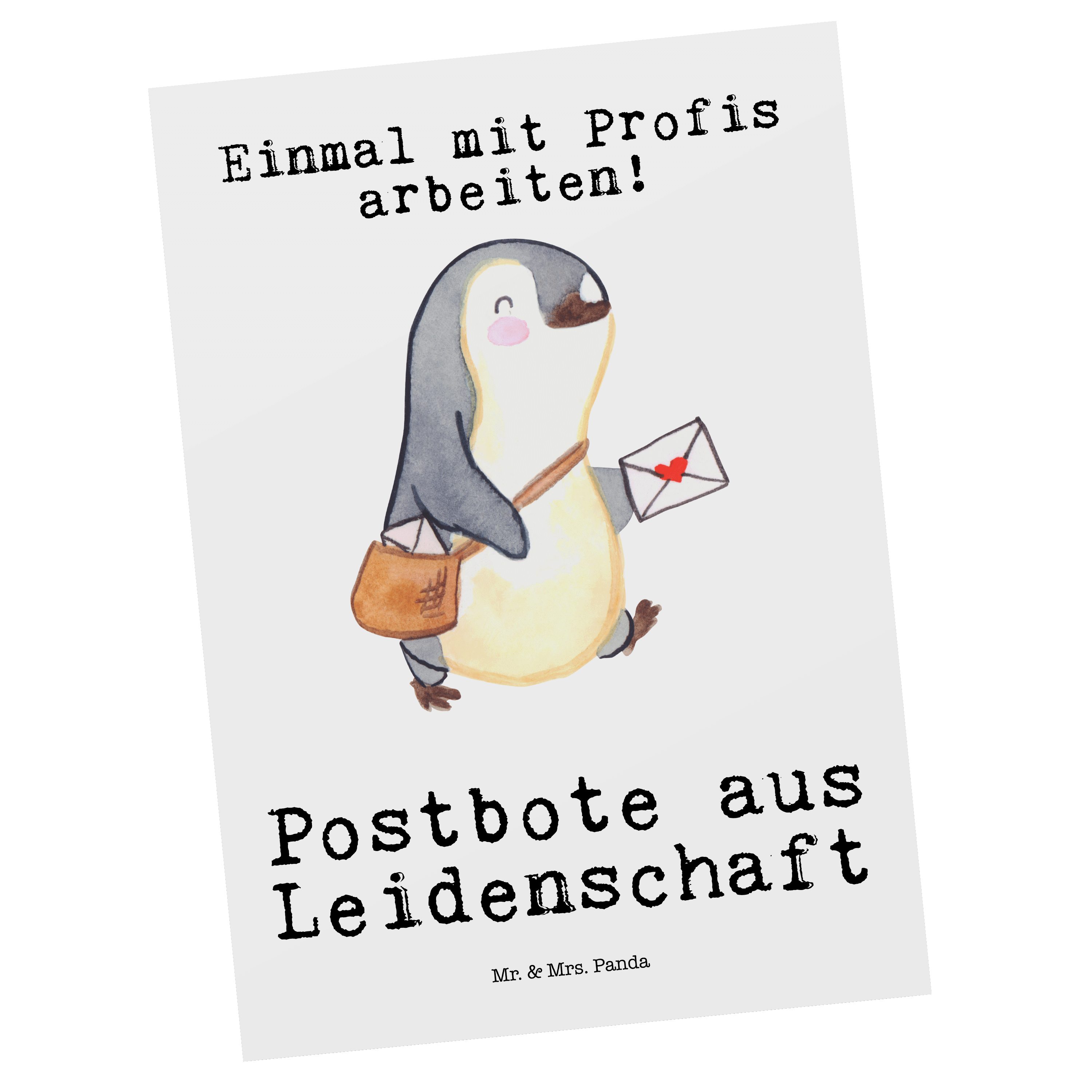 Mr. & Mrs. Panda Postkarte Postbote aus Leidenschaft - Weiß - Geschenk, Ansichtskarte, Einladung