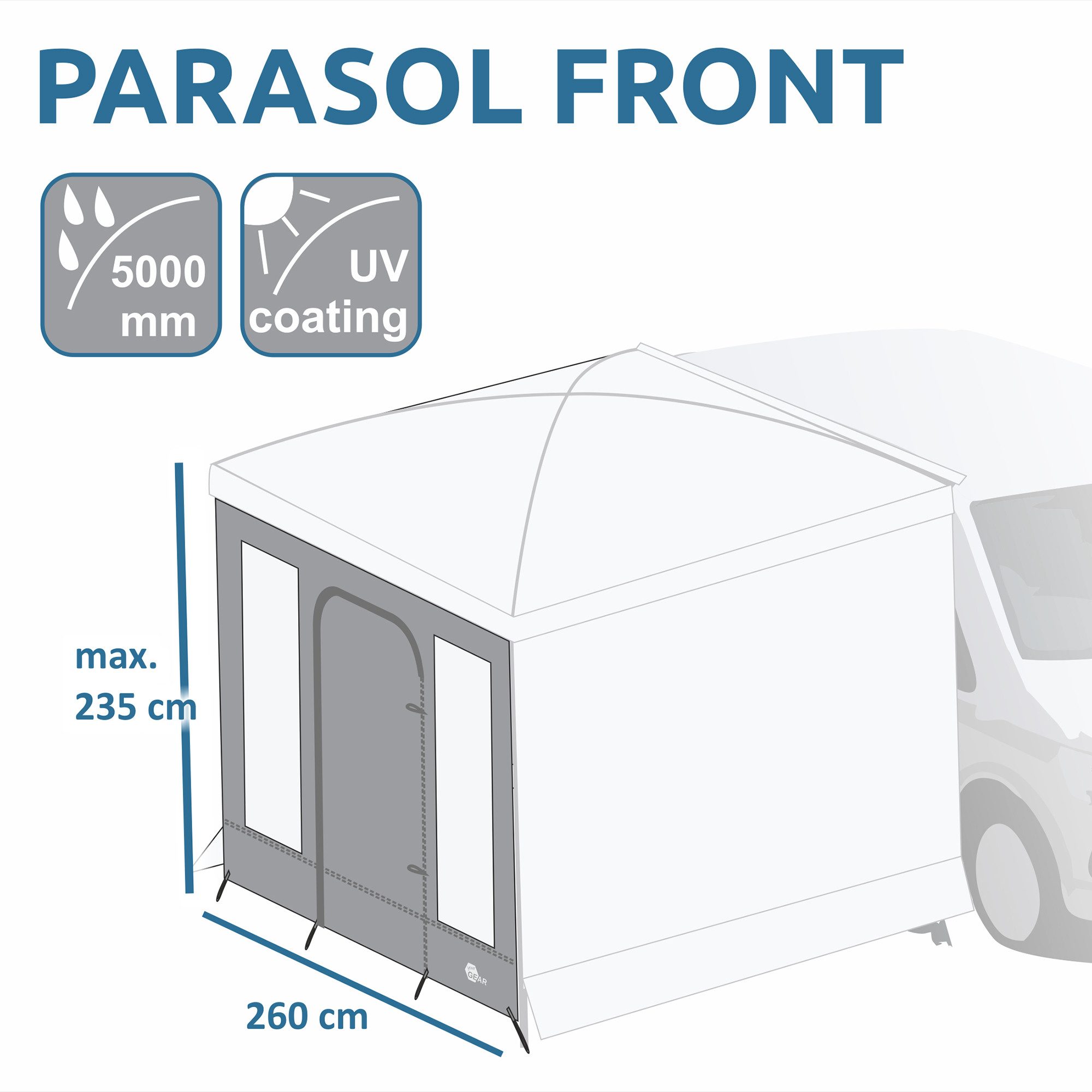 yourGEAR Sonnensegel your GEAR Parasol Vorderwand - 260x235 cm Frontwand mit Tür, UV 50+