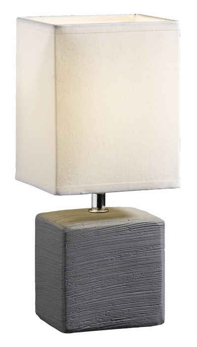 casa NOVA Tischleuchte BARNI, 1-flammig, H 29 cm, Grau, Weiß, Keramik, ohne Leuchtmittel, Stoffschirm