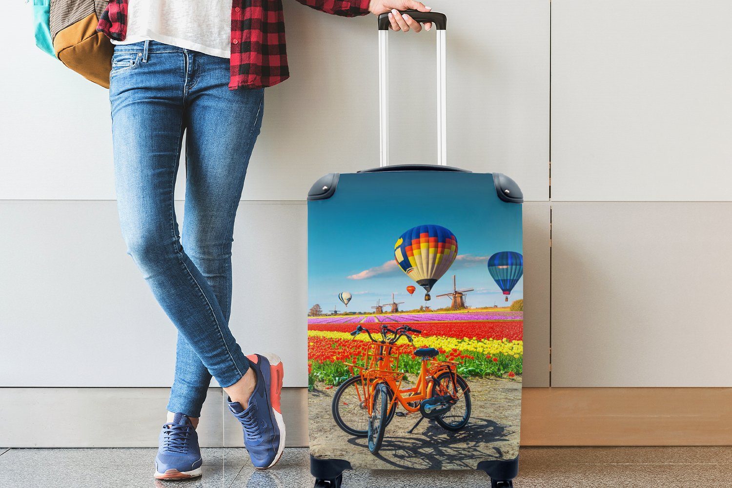 Reisekoffer Rollen, Orange Tulpen, für Handgepäckkoffer mit Heißluftballon Ferien, - Trolley, 4 MuchoWow - Reisetasche Handgepäck rollen,