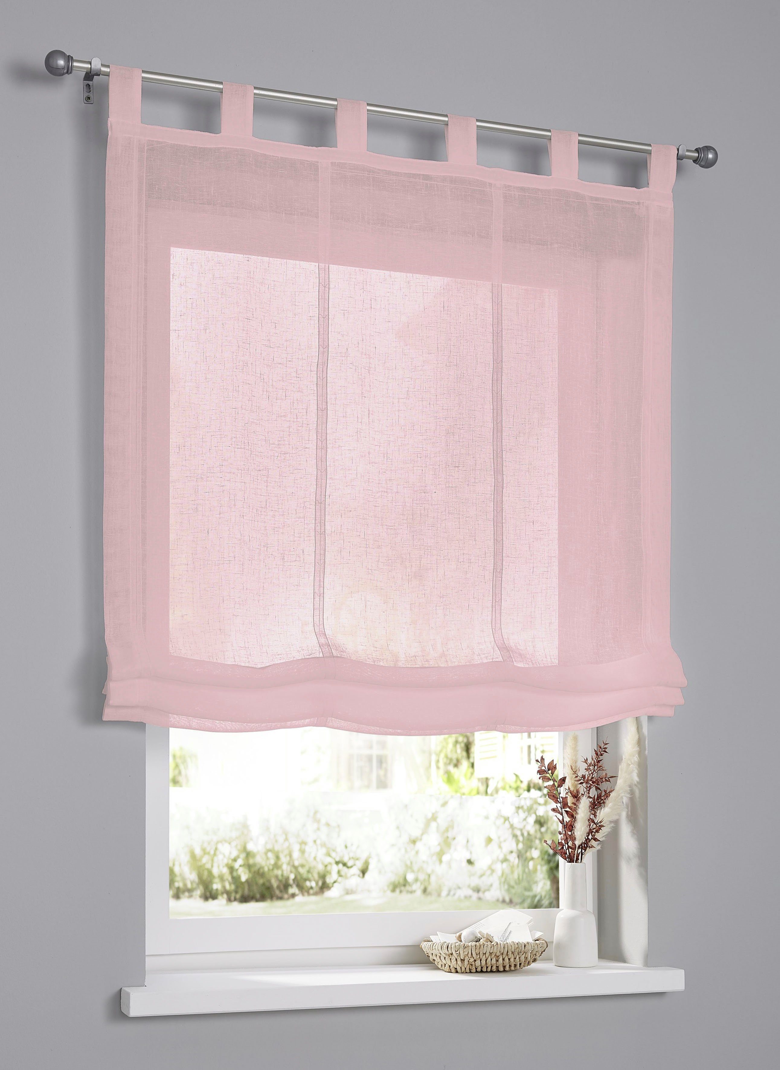 Kutti Raffrollo Brondby, mit Schlaufen, freihängend, halbtransparent, Polyester, Schlaufen