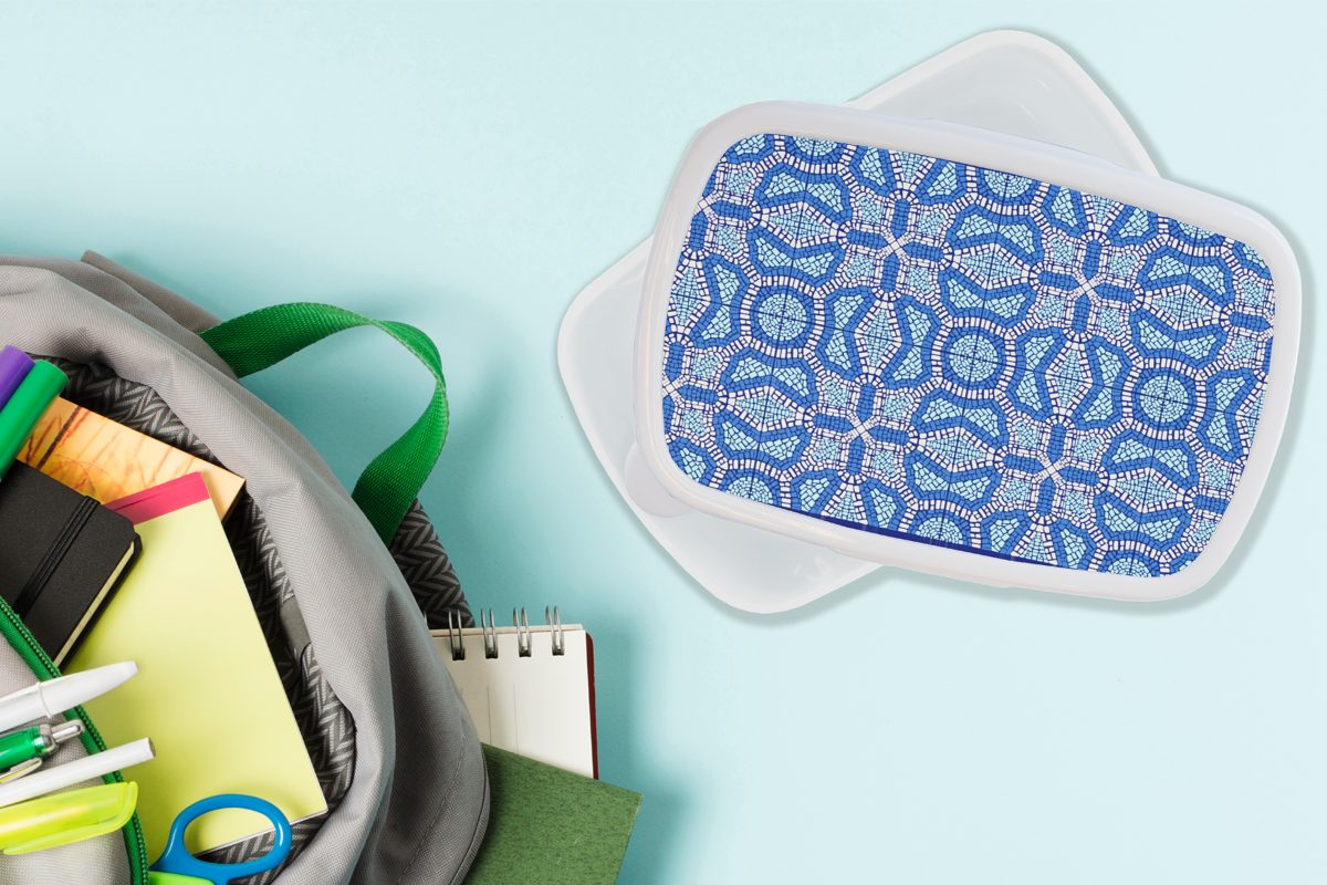 und - für Lunchbox MuchoWow Mosaik und Kunststoff, für Brotdose, Kinder Mädchen Erwachsene, Jungs Blau Design, (2-tlg), Brotbox - weiß
