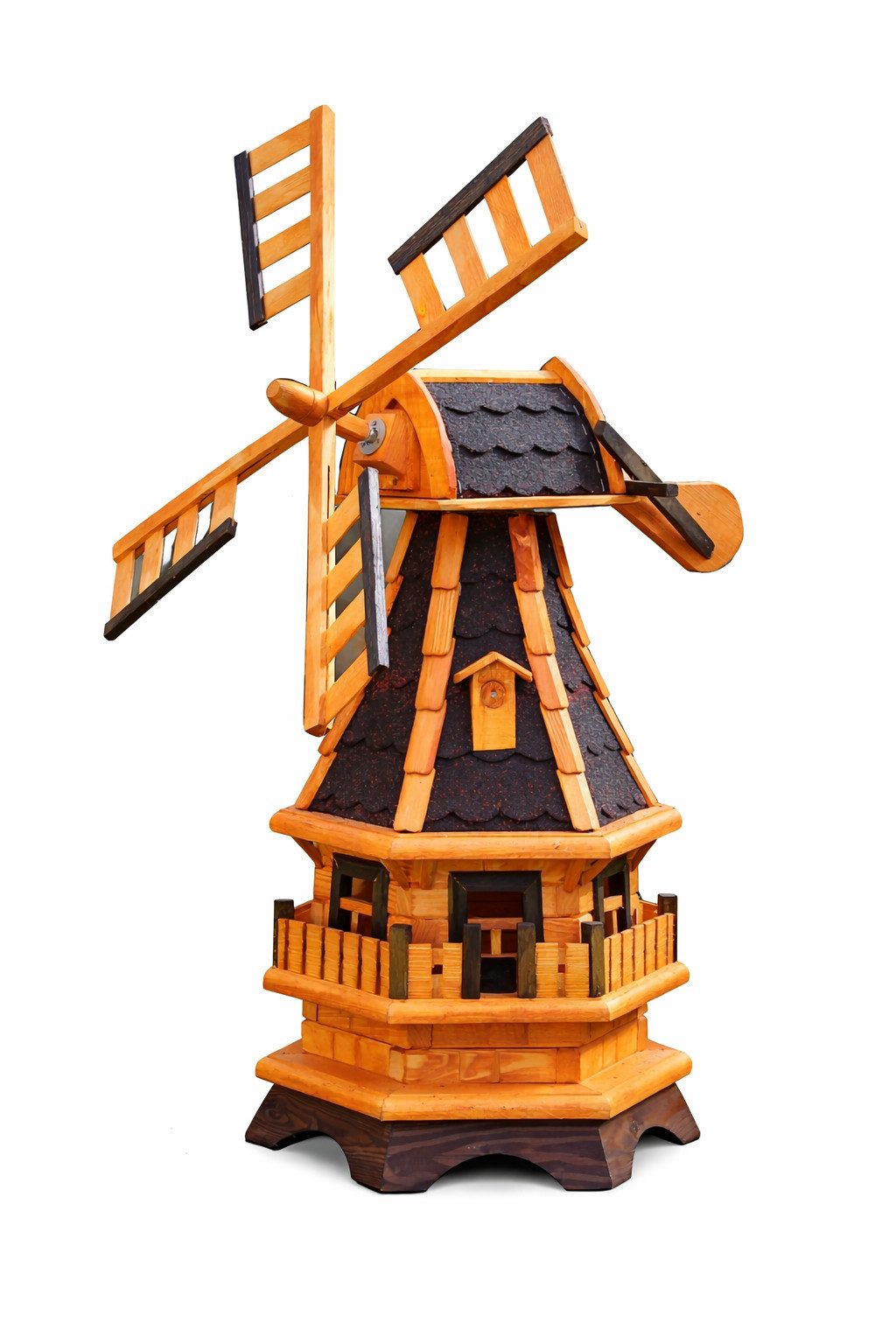 Holzdekoladen Deko-Windrad Gartenwindmühle Holz mit Solarlicht Weiß – drehbare Flügel 99 cm