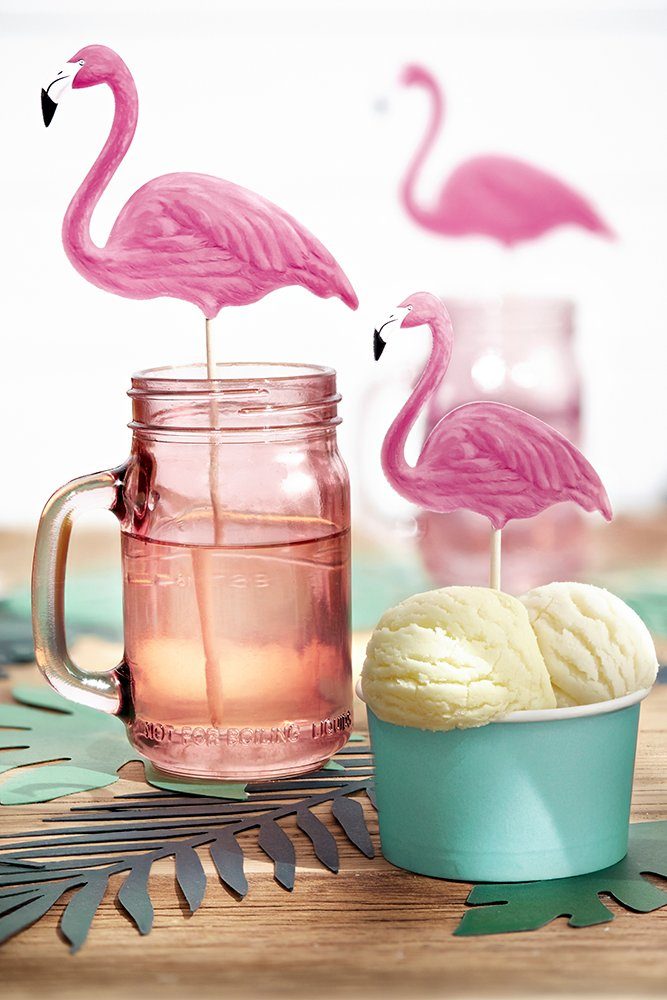 partydeco Tortenstecker, Cake Topper Aloha-Flamingos 15-23,5cm pink 6er Set
