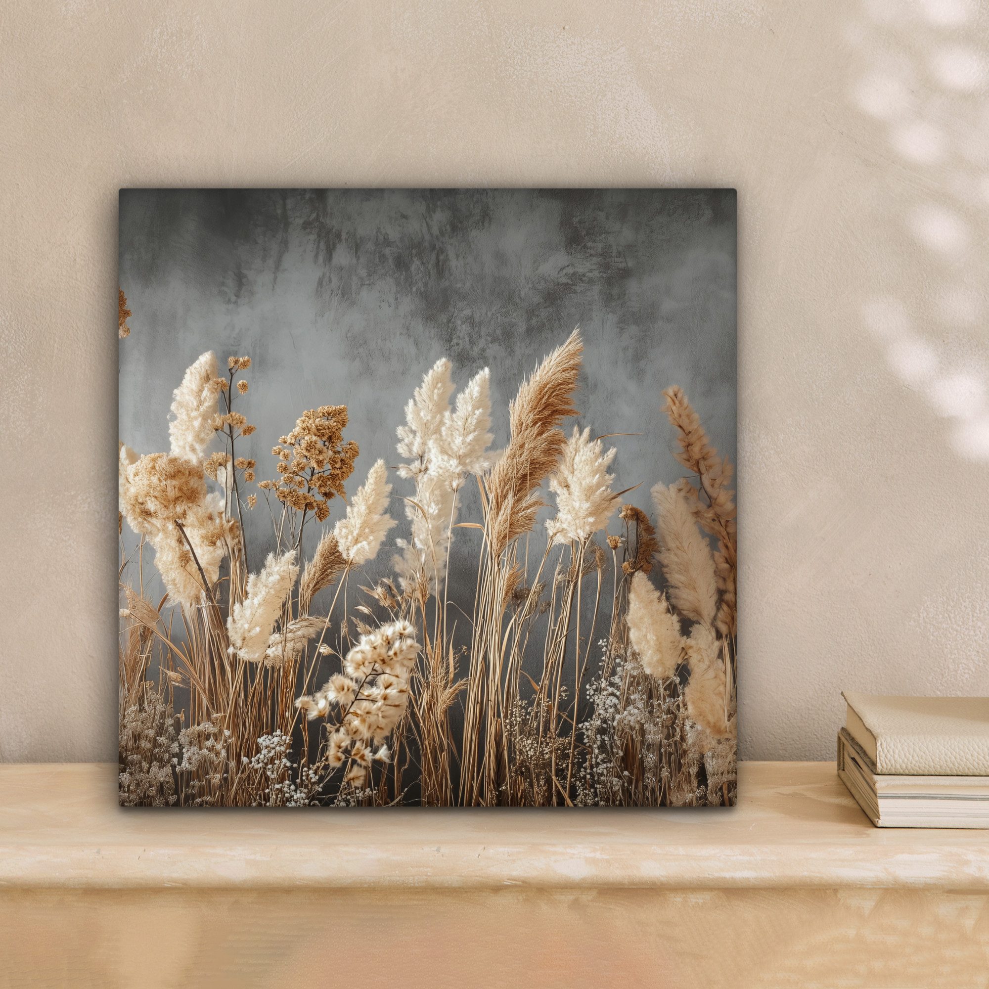 OneMillionCanvasses® Leinwandbild Getrocknete Feldblumen - Grau - Beton, Fo günstig online kaufen
