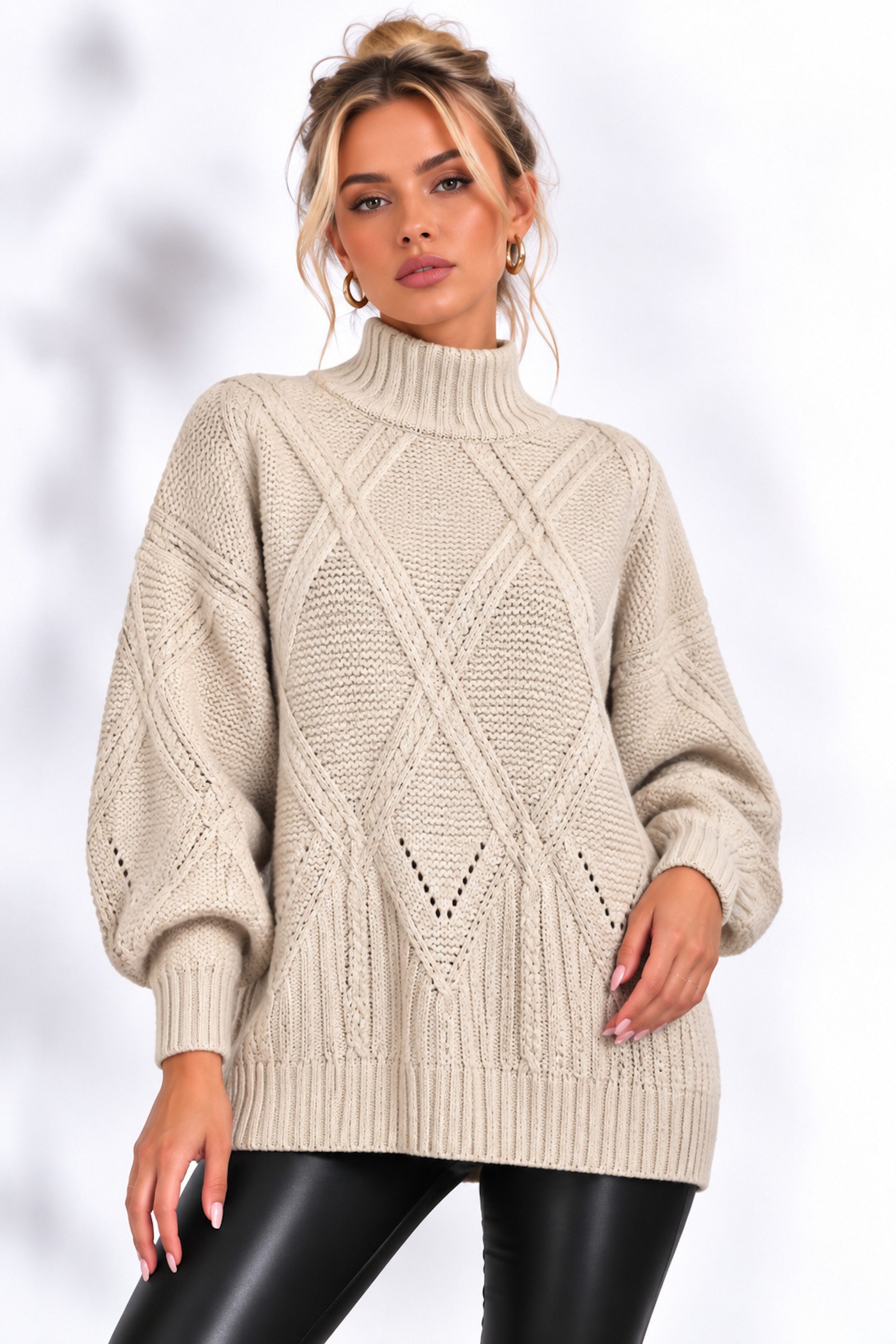 Worldclassca Strickpullover WORLDCLASSCA Oversize Strickpulllover Zopf Muster mit Stehkragen Neue Kollektion - Stilvolle und gemütliche Strickmode für Damen