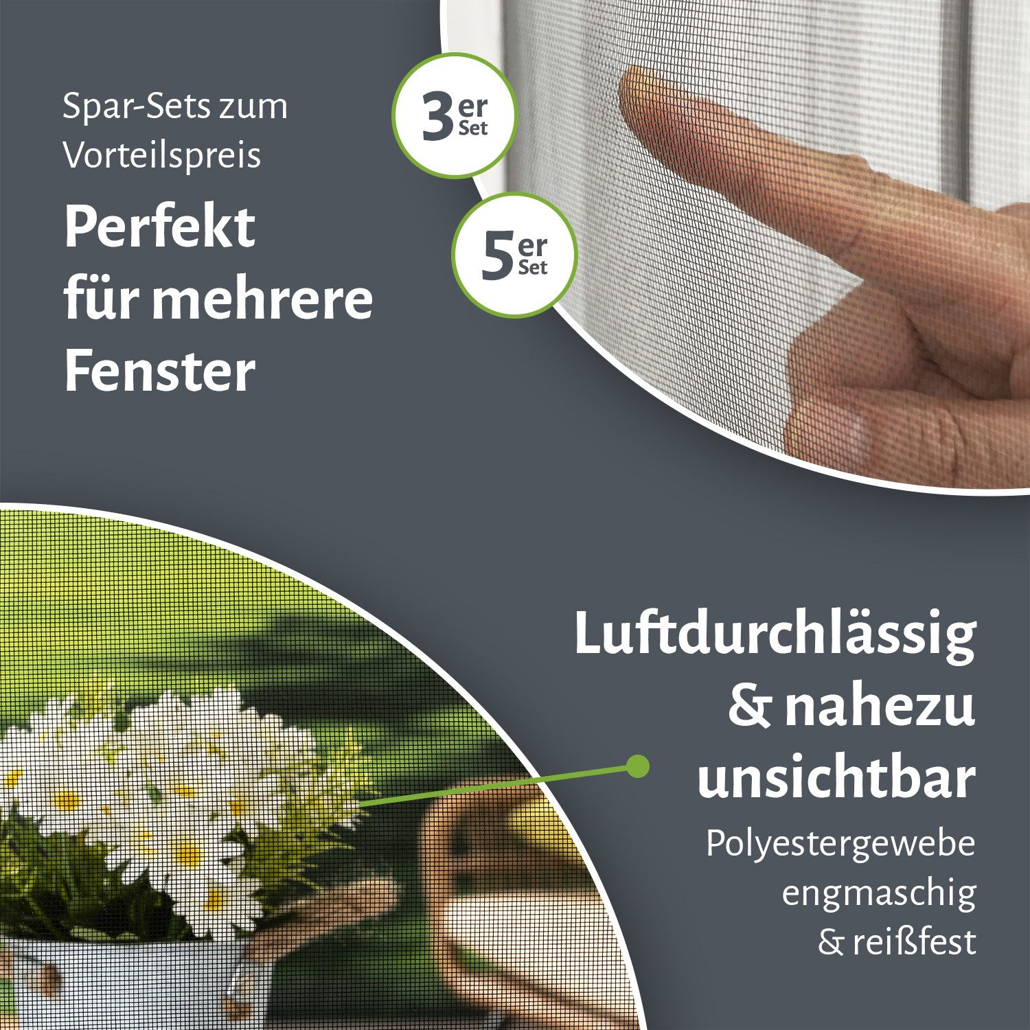 empasa Insektenschutz-Fensterrahmen mit Magnet-Befestigung, (3-St), Polyester Fliegengitter Fenster mit Magnet – Bild 4 von 5