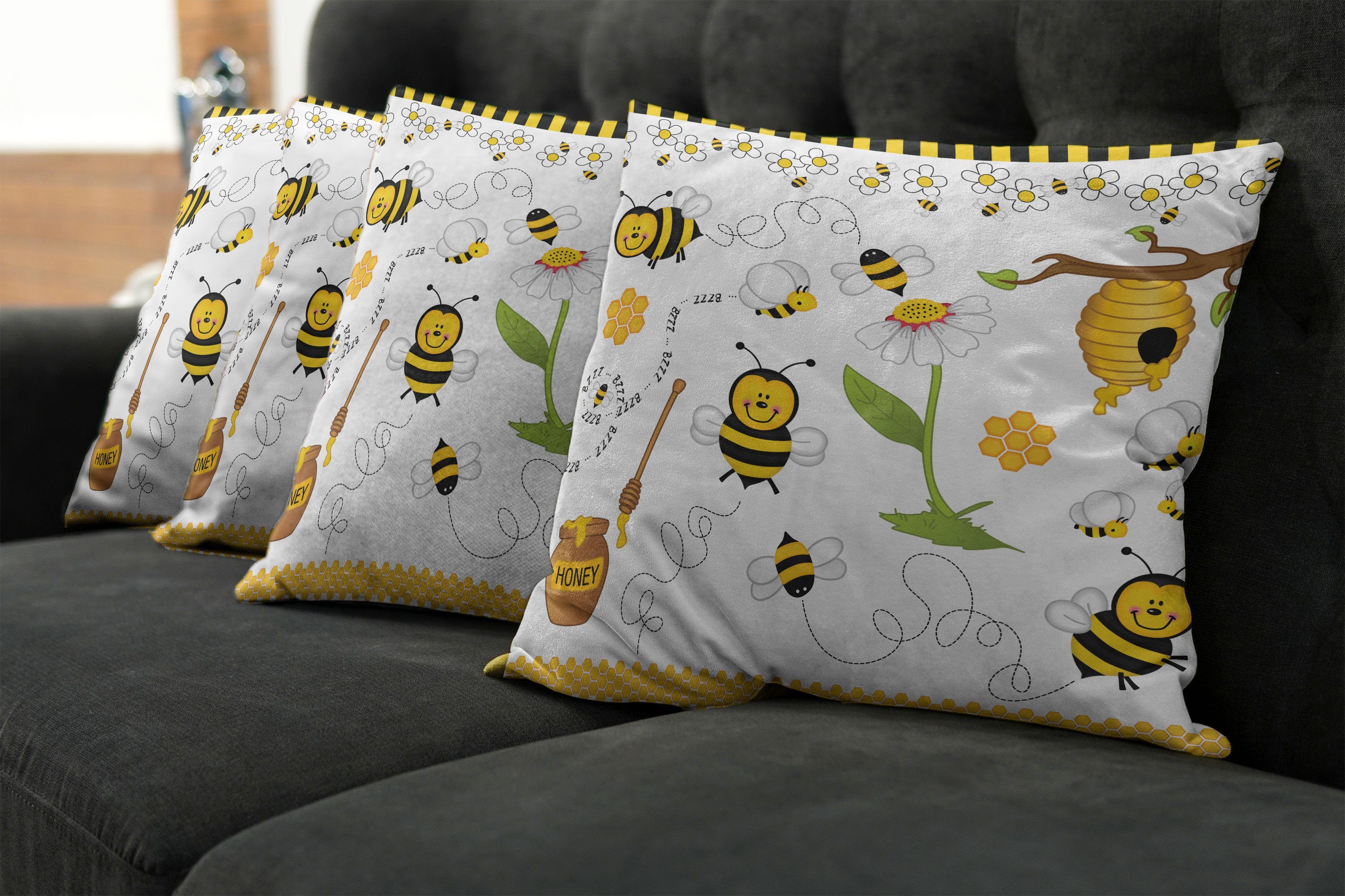 Abakuhaus Gänseblümchen Bienen Modern Kissenbezüge (4 Doppelseitiger Kamille Biene Stück), Digitaldruck, Accent