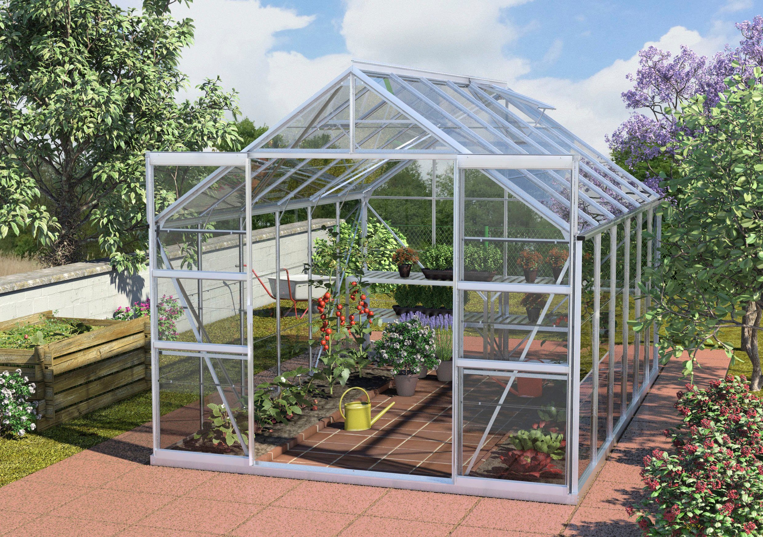 Vitavia Gewächshaus Mars 9900, BxTxH: 257 x 383 x 231,8 cm, 3 mm Wandstärke, Alu-Profile, 3 mm Sicherheitsglas silberfarben