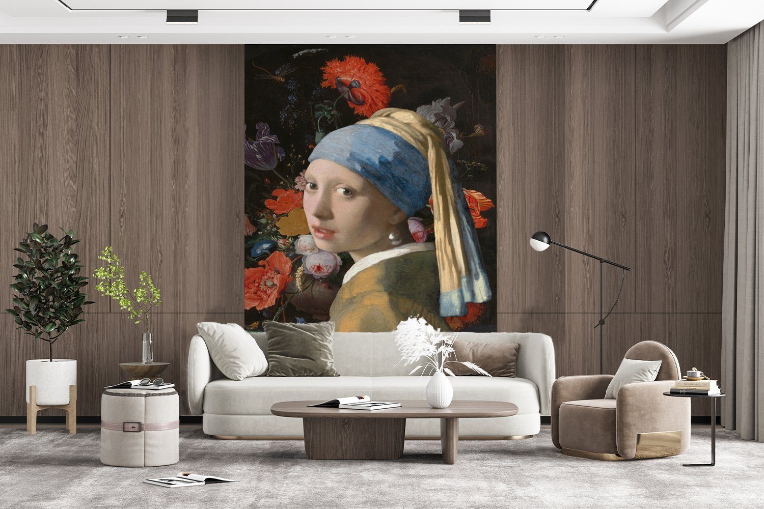 für Mädchen mit bedruckt, - Fototapete Vinyl Johannes Tapete St), dem Vermeer Wandtapete Matt, (3 - Montagefertig Das Wohnzimmer, Perlenohrring MuchoWow Blumen,