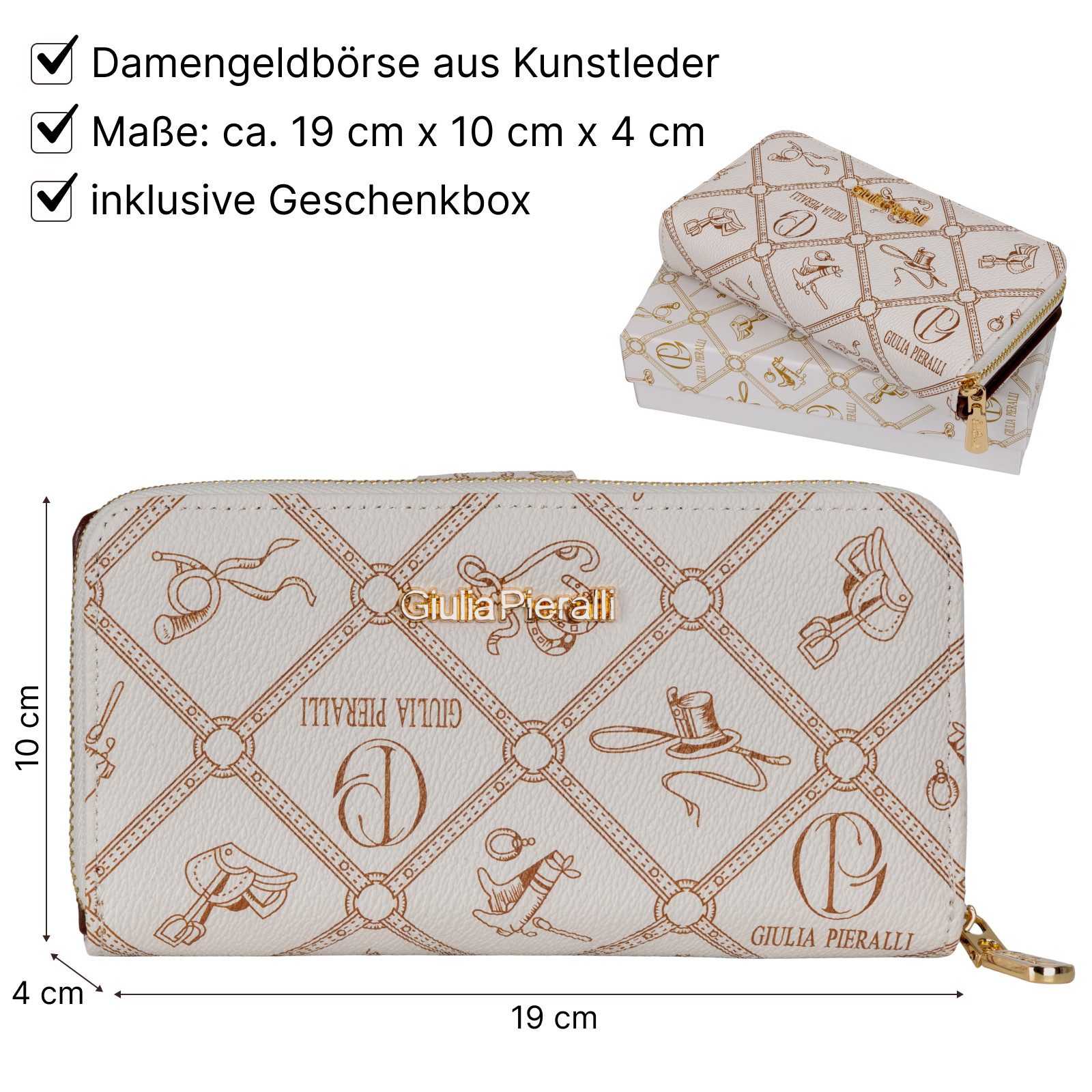Giulia Pieralli Geldbörse Damen Geldbörse Portemonnaie Giulia Pieralli Kunstleder Geschenkbox XL, Damen Geldbörse klappbar mit Reißverschluss Portemonnaie Geldbeutel