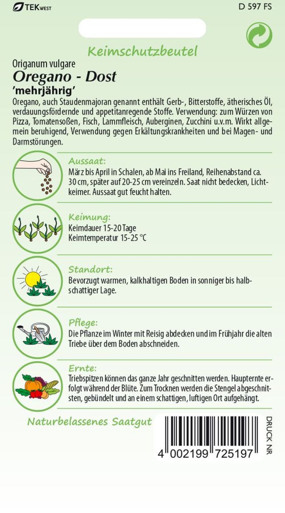 SAMEN PFANN Kräutersamen Oregano/Dost - Kräuter-Samen Gewürz Saatgut Samen, günstig online kaufen