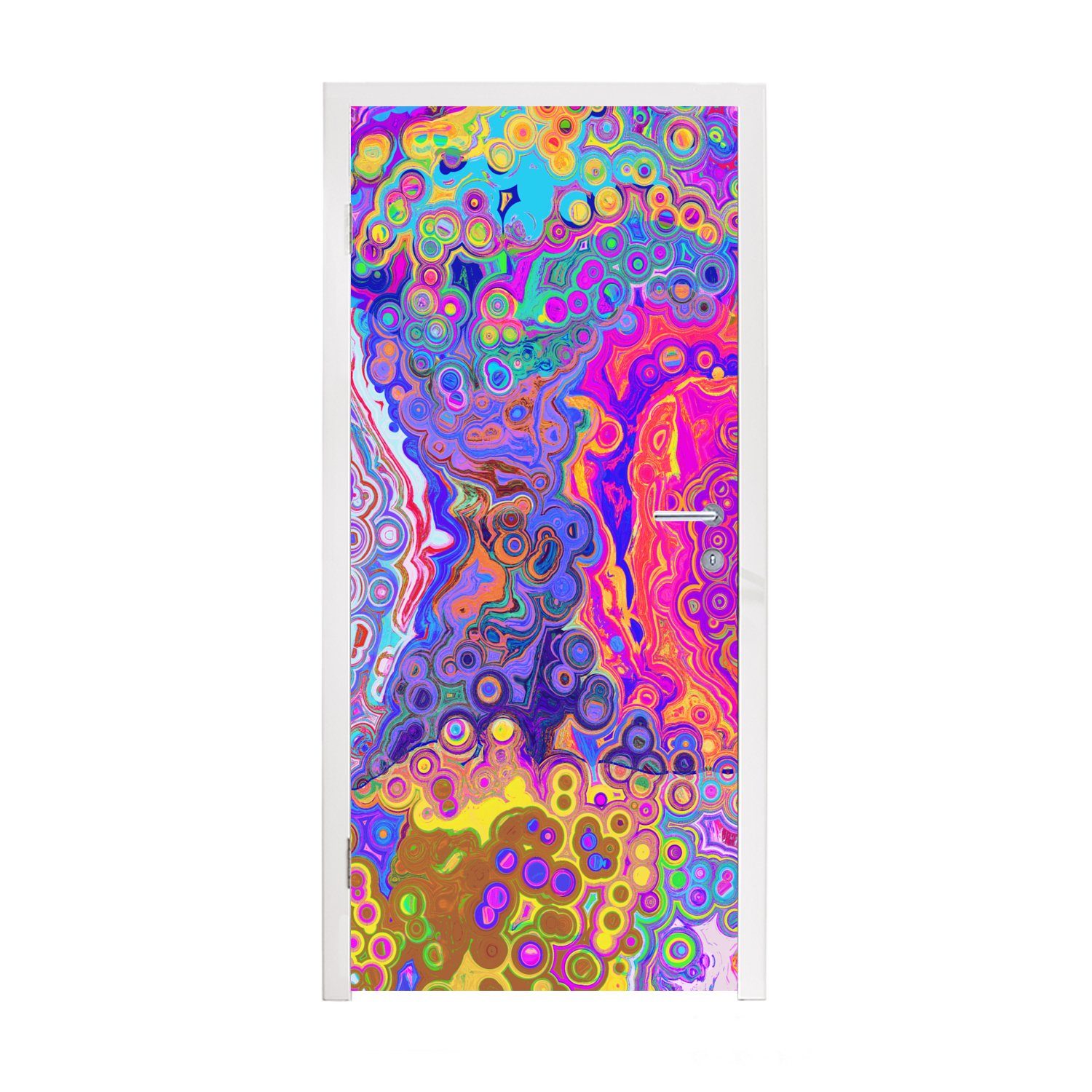 MuchoWow Türtapete Kunst - Formen - Farbe - Psychedelisch, Matt, bedruckt, (1 St), Fototapete für Tür, Türaufkleber, 75x205 cm
