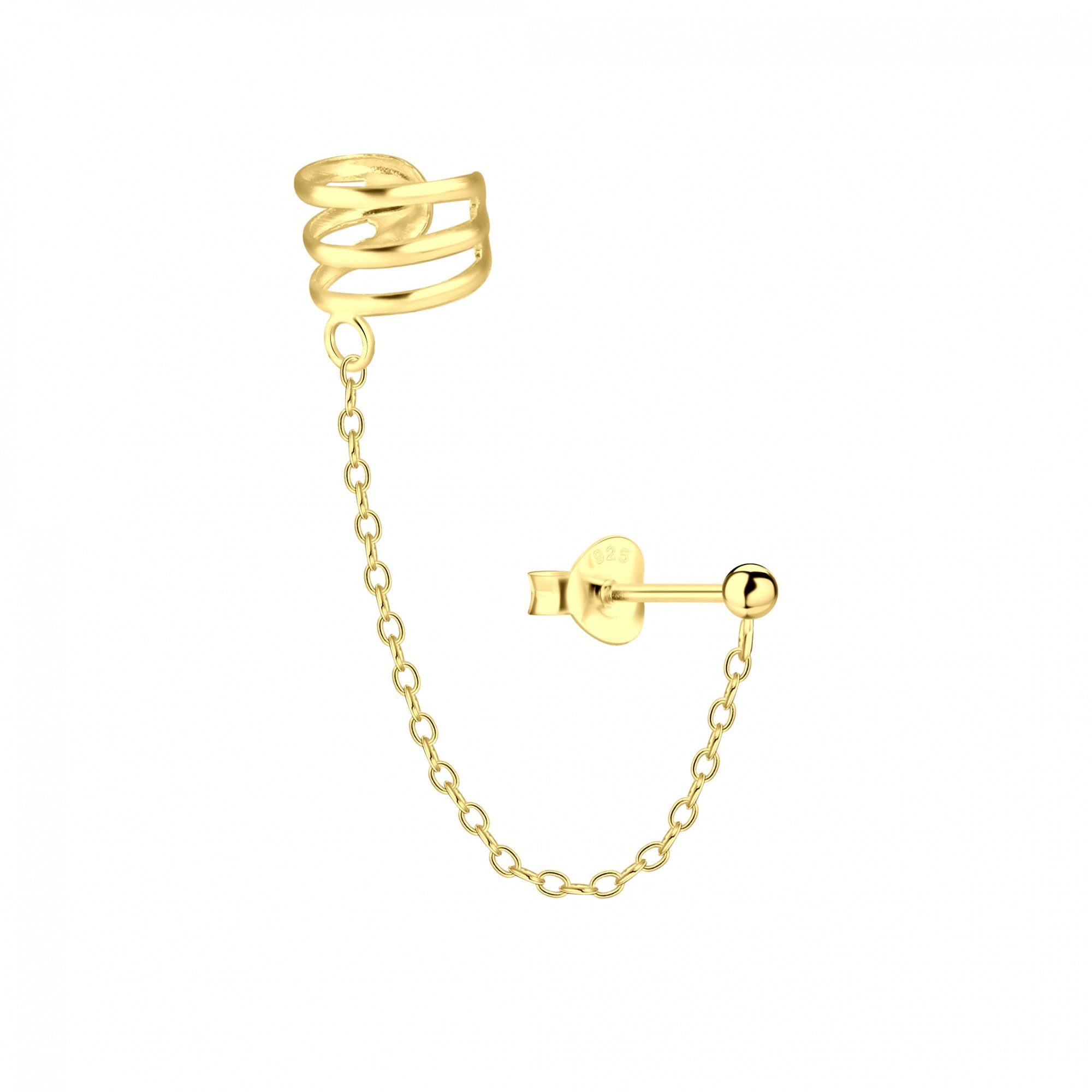 ALEXANDER YORK Ohrklemme Ohrstecker BALL mit EAR CUFF Triple line in Gold, 925 Sterling Silber