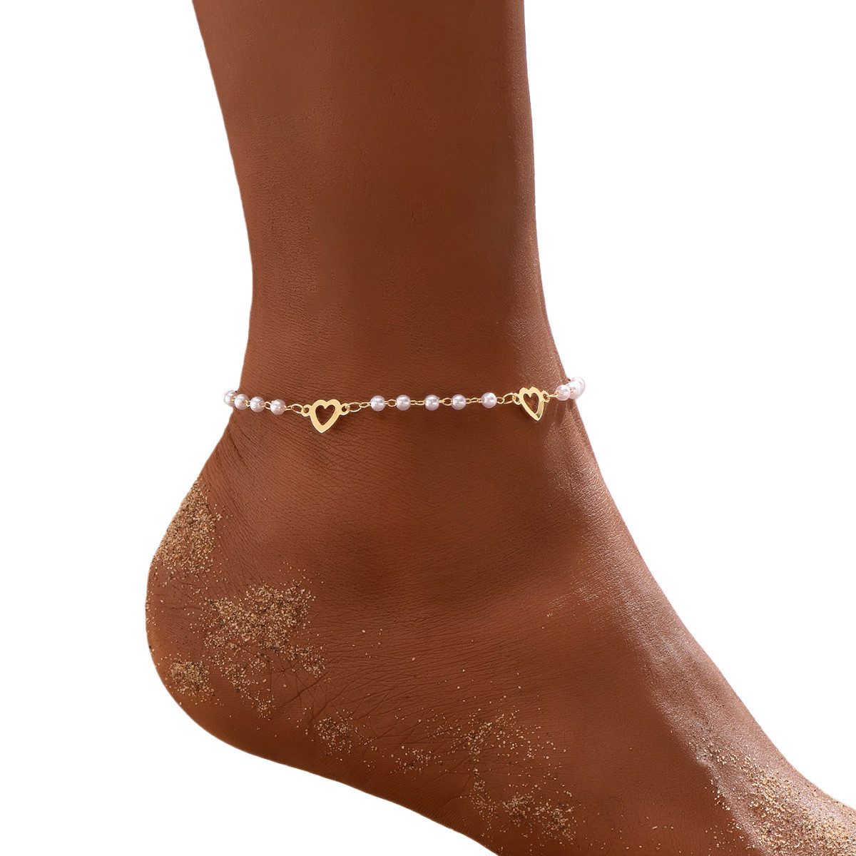 VEKROBOT Fußkette Bohème Perlen Fußkette Retro Herzanhänger durchbrochenen Herz Motiven (1-tlg., Moderne schlichte Fußkette)