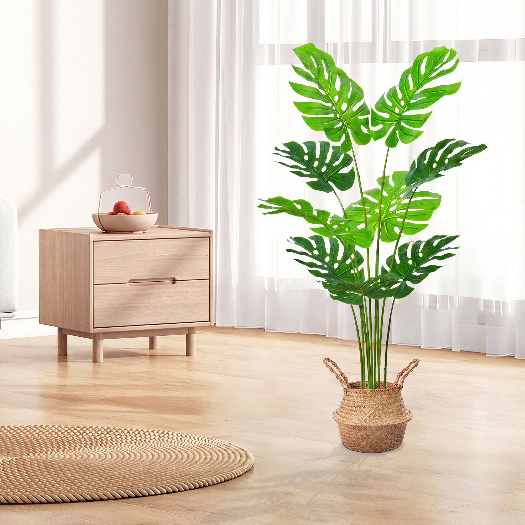 Kunstbaum Kunstpflanze groß Monstera Künstliche Pflanze, 120 cm/160 cm, wie echt Monstera, SEHAUSEU, Höhe 120 cm – Bild 5 von 5