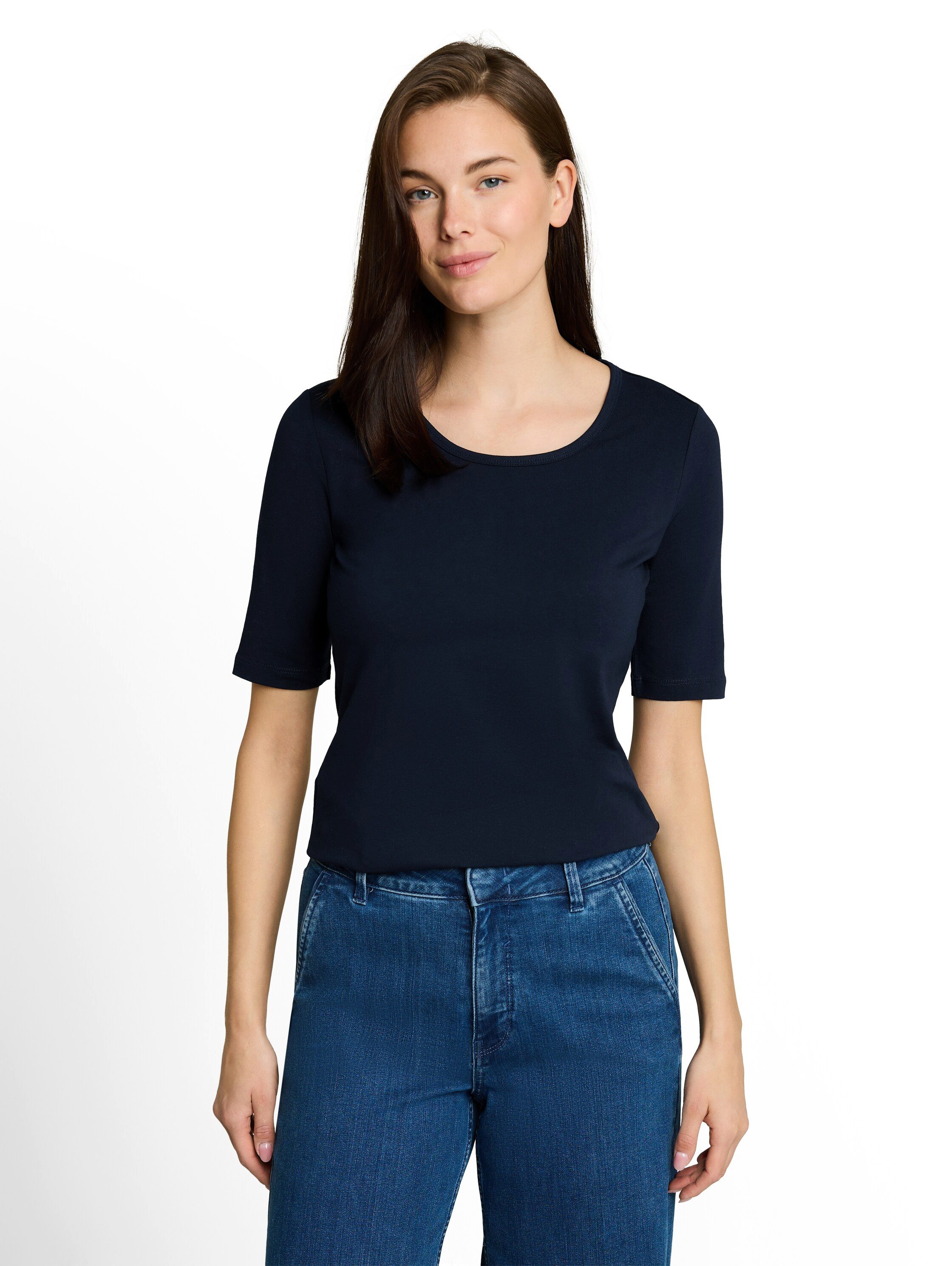 TOM TAILOR T-Shirt Sommershirt mit tiefem Rundhalsausschnitt, unifarben