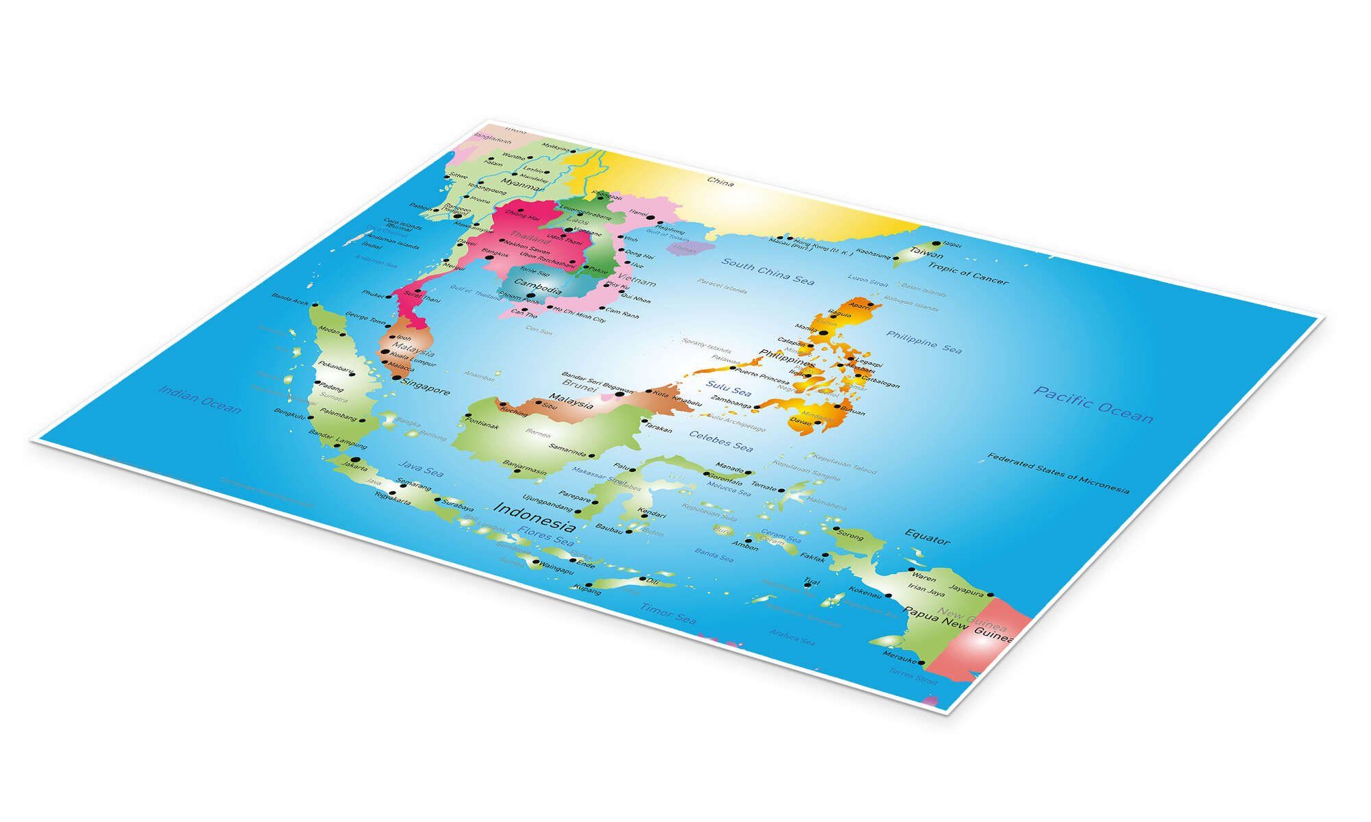 Posterlounge Wandbild Südostasien - Landkarte, vor 2002, Editors Choice, erhältlich als Poster, Leinwandbild, Wandsticker oder Acrylglasbild