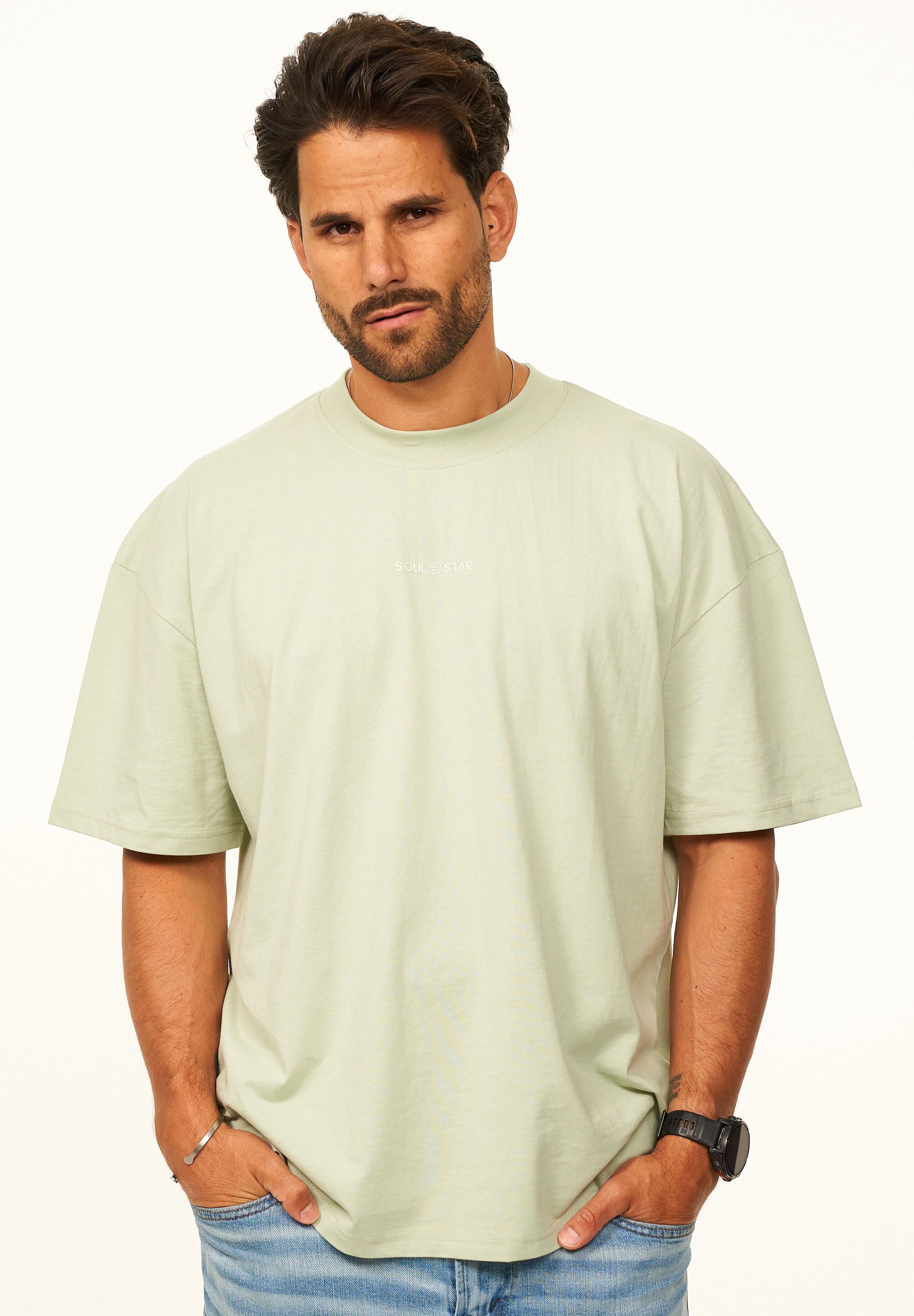 SOULSTAR T-Shirt im Oversize Fit - Herren Kurzarm Shirt mit Rundhals-Ausschnitt Basic Oberteil Crew-Neck kurzärmlig aus 100% Baumwolle für Männer