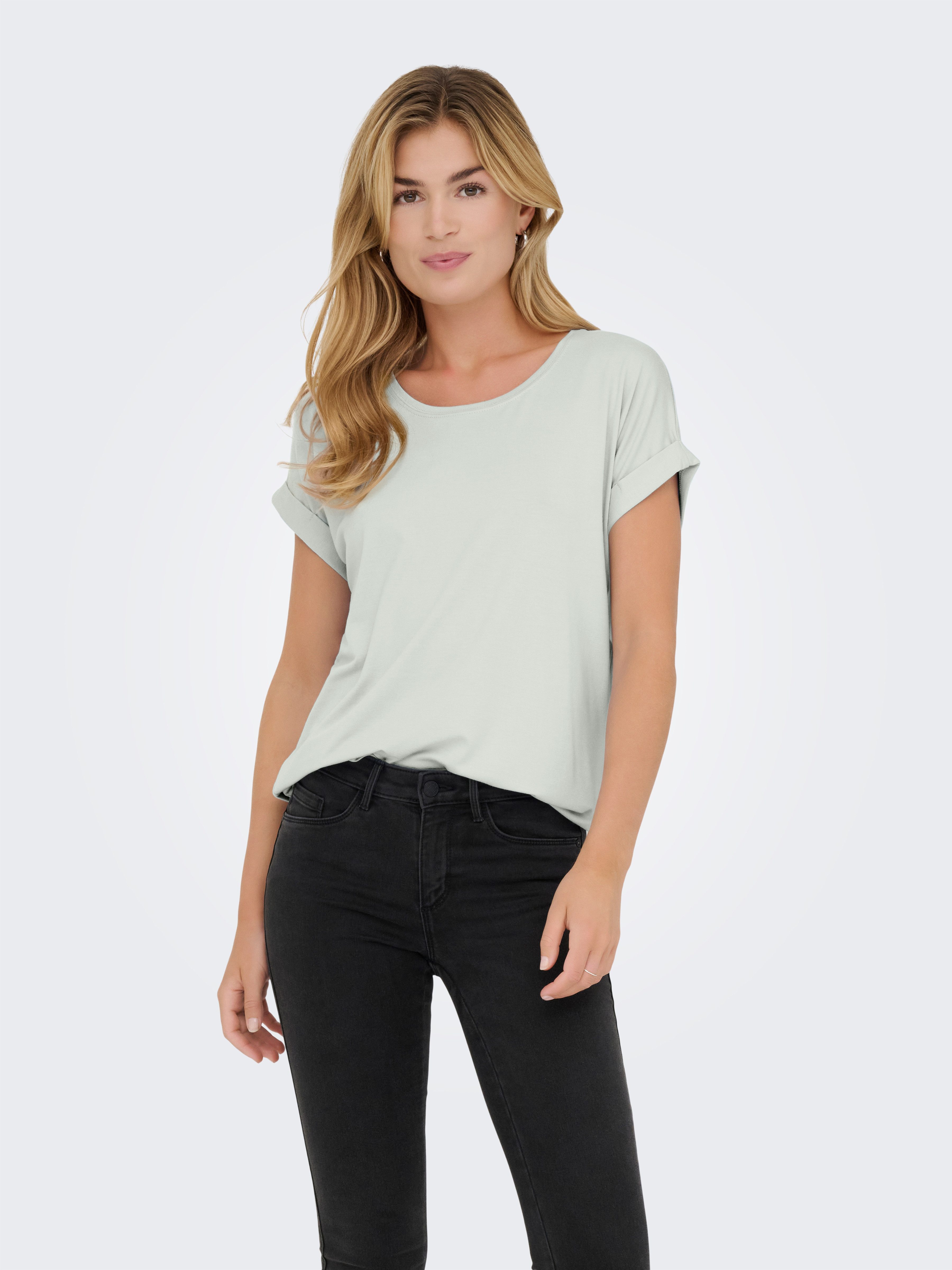 ONLY T-Shirt ONLMOSTER – Kurzarmshirt mit Aufschlag und klassischem Look unifarben, casual, regular fit, Viskosemischung, Rundhals