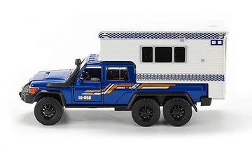 Modellauto WOHNMOBIL PICK-UP 15,5cm Wohnwagen mit Licht und Ton Rückzug Sound Metall Modellauto Modell Auto Kinder Geschenk 29 (Blau)