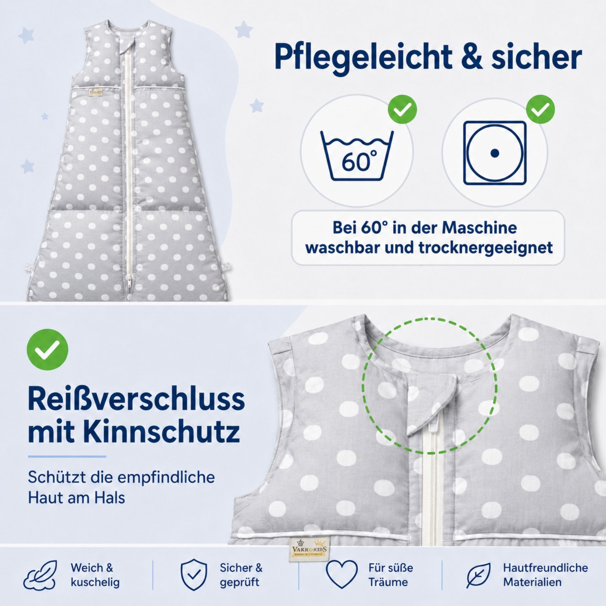Kinderhaus Blaubaer Babyschlafsack Daunenschlafsack TOP, 3-fach längenverstellbar mit Premiumdaunen luftig leicht atmungsaktiv – Bild 5 von 5