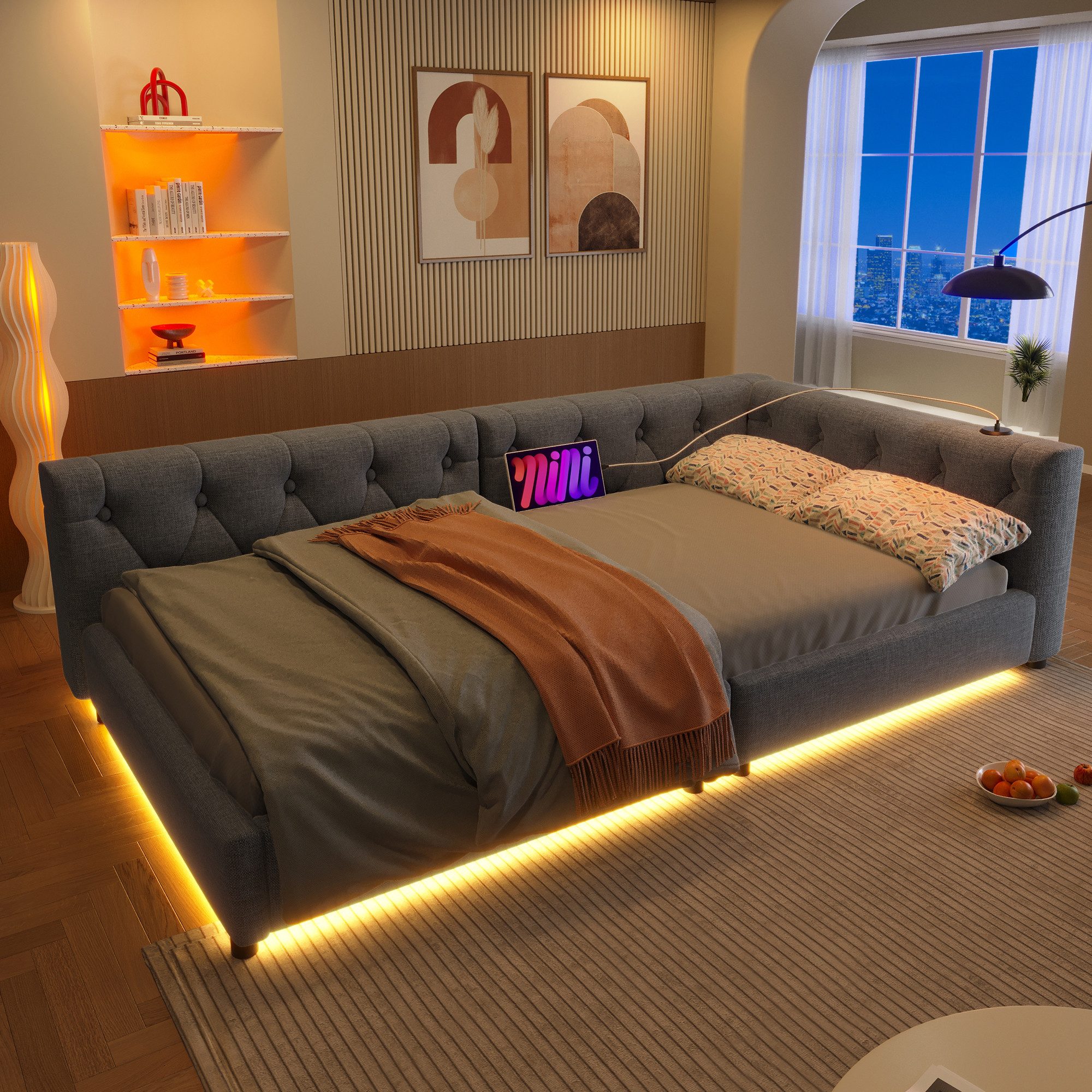 Flieks Polsterbett, LED Daybett Schlafsofa Einzelbett günstig online kaufen