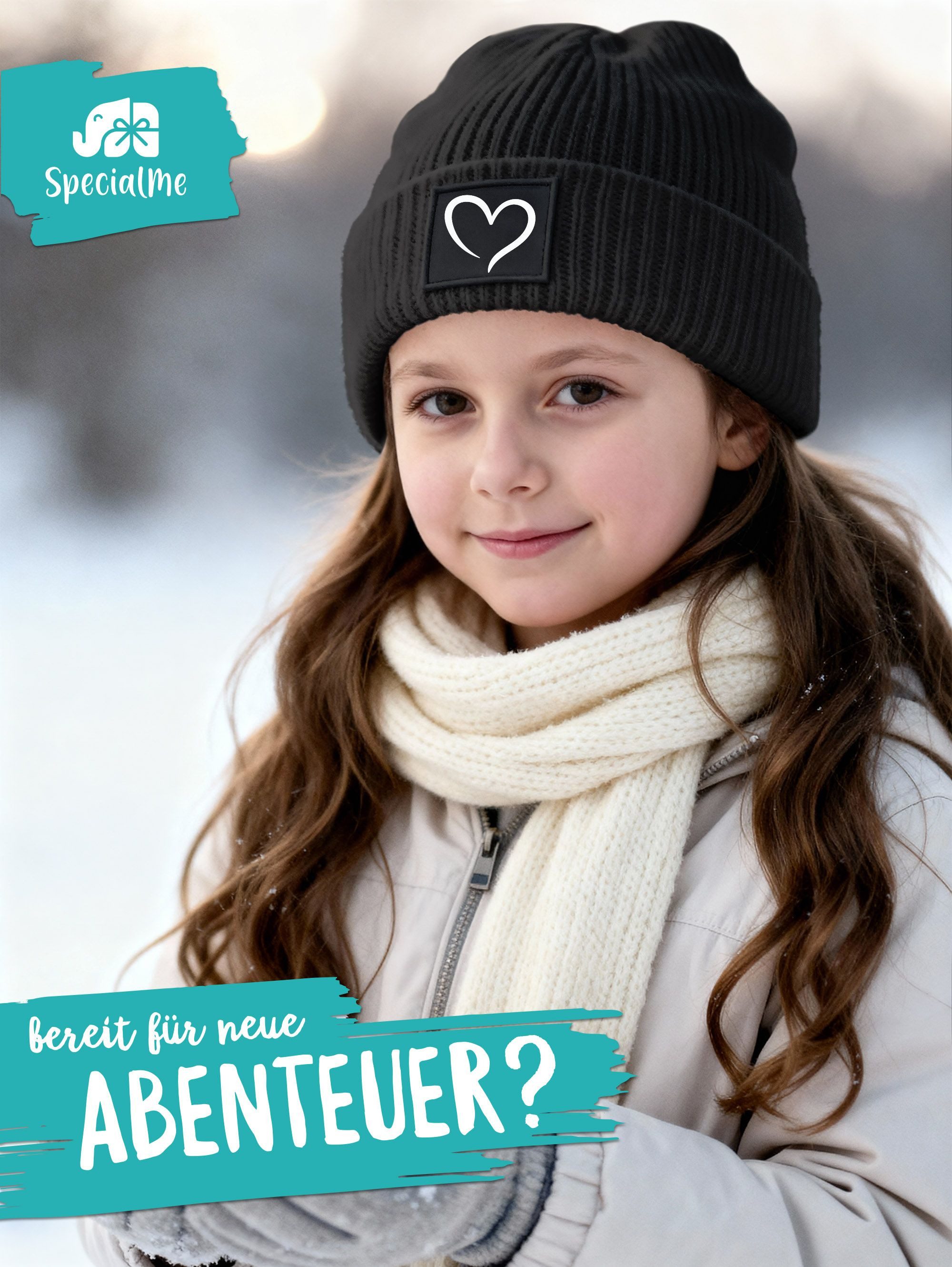 SpecialMe Beanie Kinder Beanie Mädchen Print Strickmütze Herz Aufdruck Geschenkidee – Bild 2 von 5