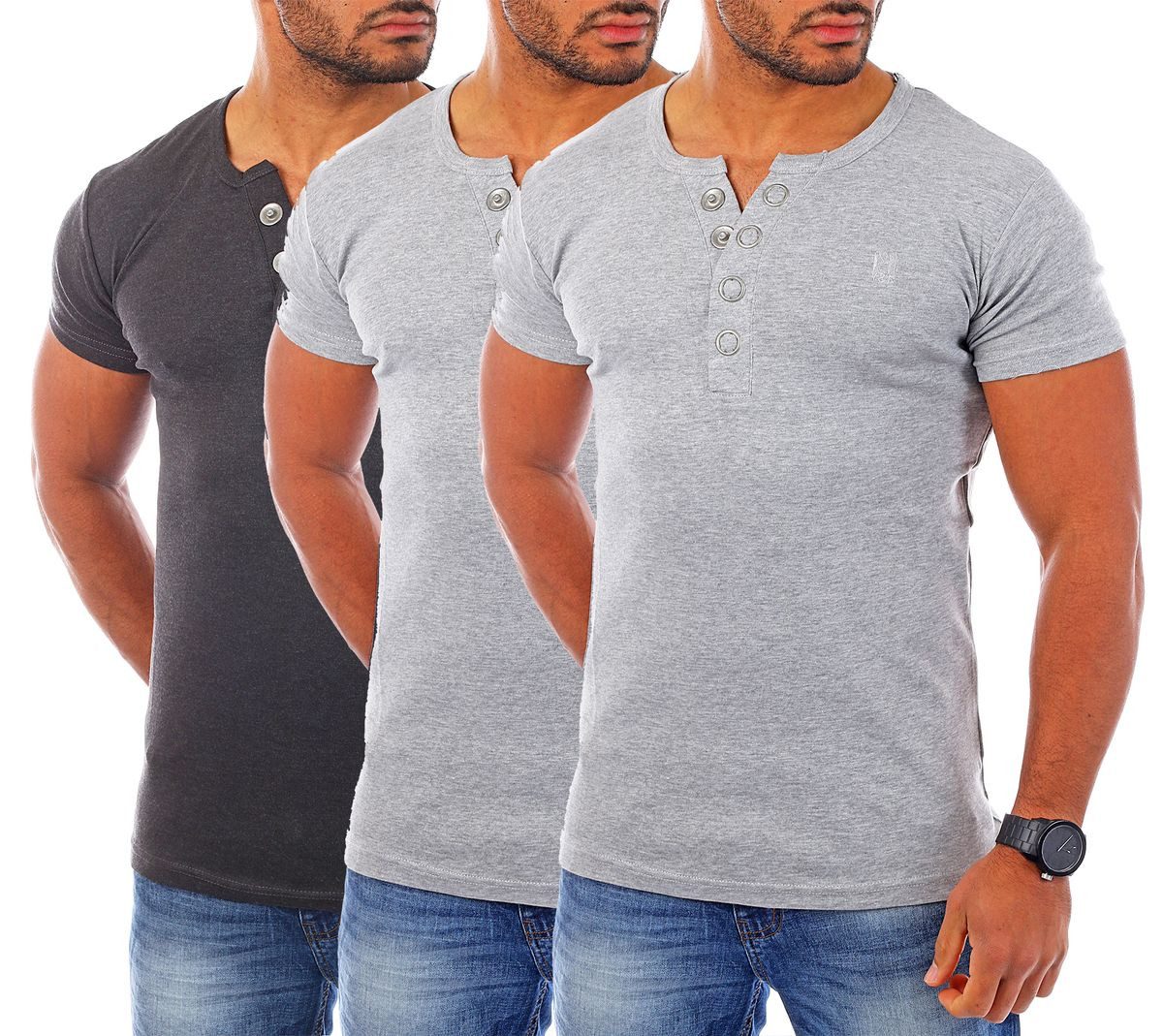 Young & Rich T-Shirt Herren basic fein gerippt mit trendigen extra großen K günstig online kaufen