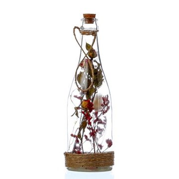MARELIDA LED Dekolicht LED Deko Flasche mit Trockenblumen beleuchtet Leuchtflasche H:24cm rot, LED Classic, warmweiß (2100K bis 3000K)