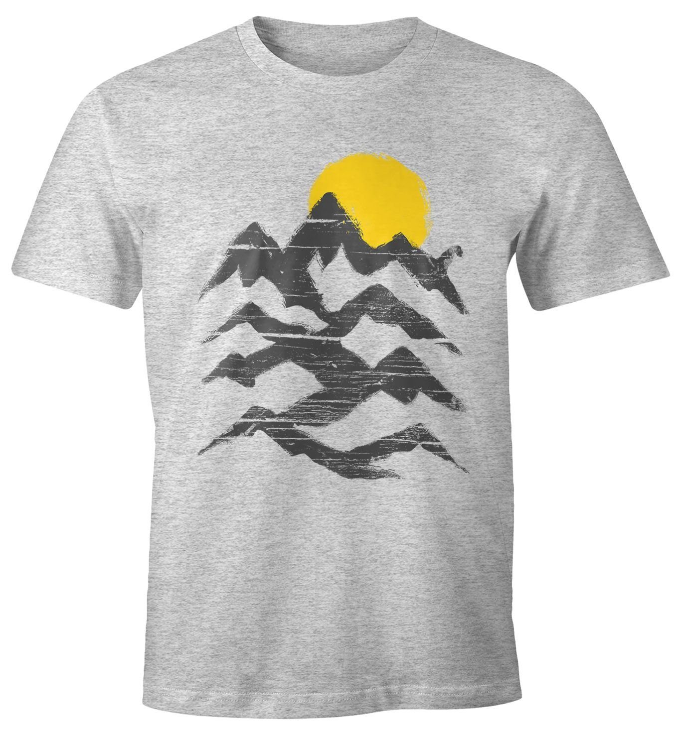MoonWorks Print-Shirt Wandern Herren T-Shirt Berge Sonnenaufgang Moonworks® mit Print grau