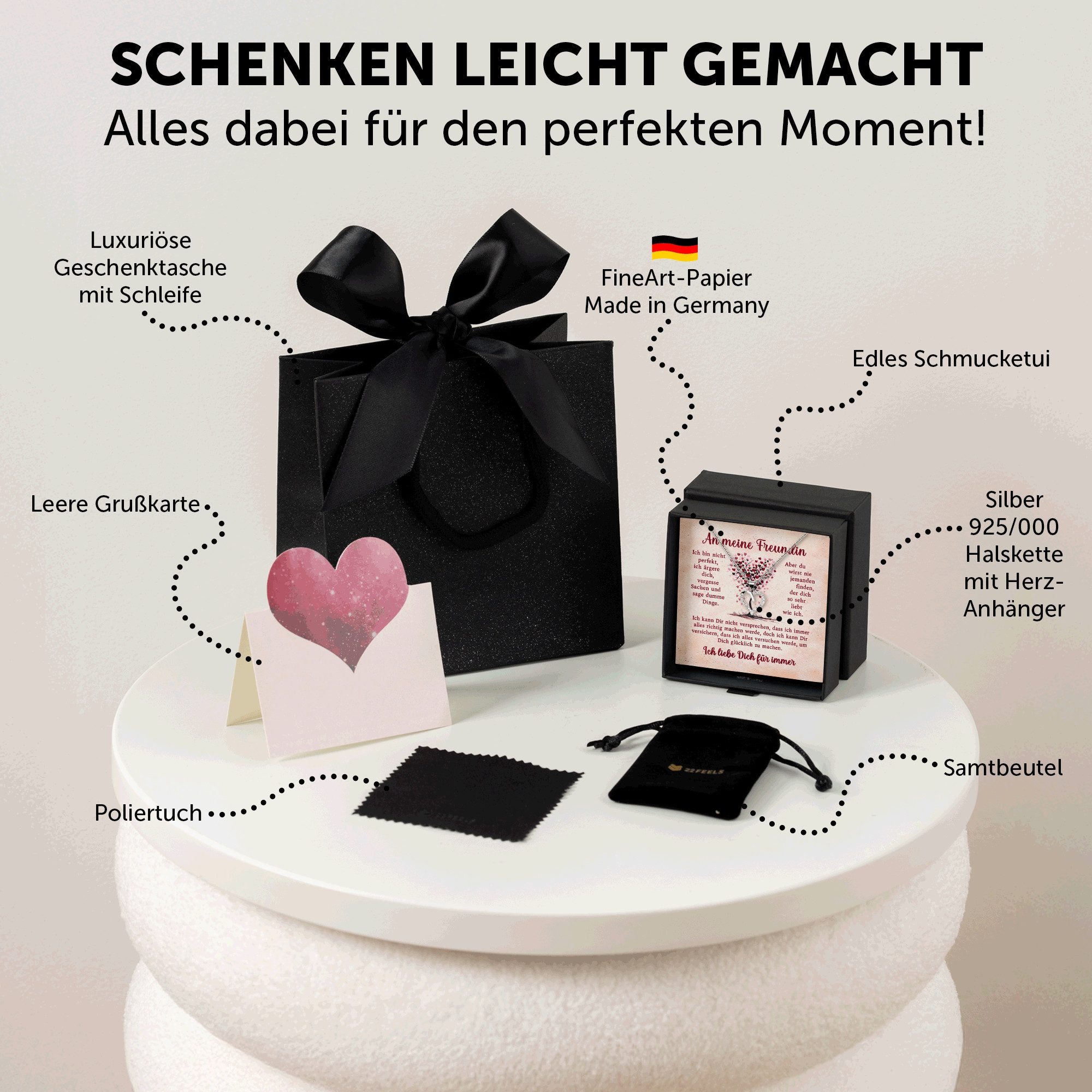 22Feels Schmuckset Freundin Ich Liebe Dich Geschenk Frauen Jahrestag Schmuck Herz Kette, Silber 925/000, Karte Made In Germany