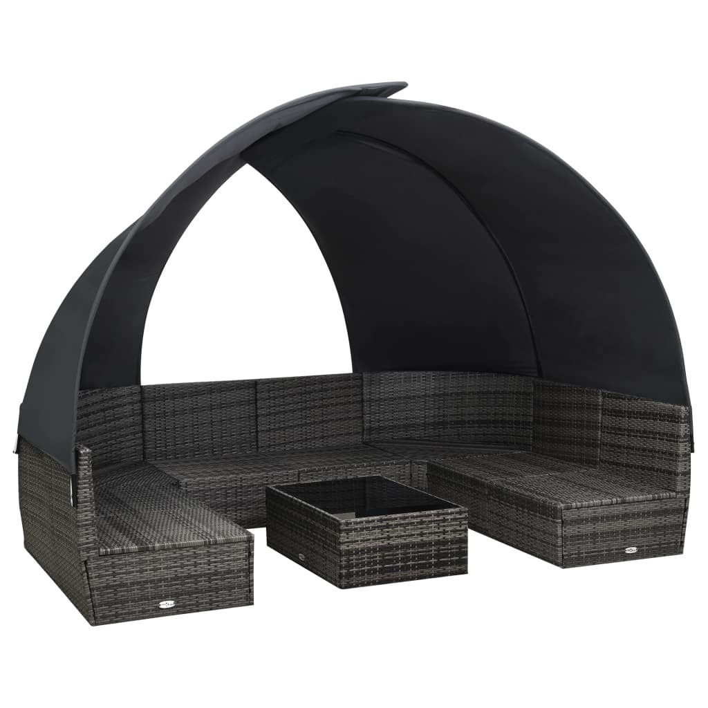 vidaXL Gartenlounge-Set 9-tlg. Garten-Lounge-Set mit Sonnendach Poly Rattan Anthrazit, (9-tlg)