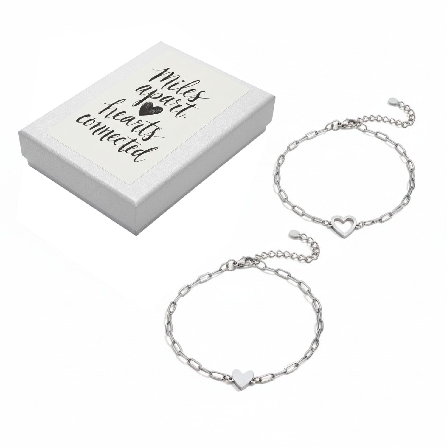 KARMA Armband Set Freundschafts Armband 2er Set Herz Edelstahl (Herzarmbänder, Geschenk für Freundin oder Schwester), Damen 16+4cm, Verstellbar Geschenk