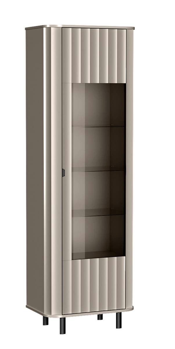 Compleo Standvitrine mit 3 Glasböden, Modern Design, gerillte Front STYLS