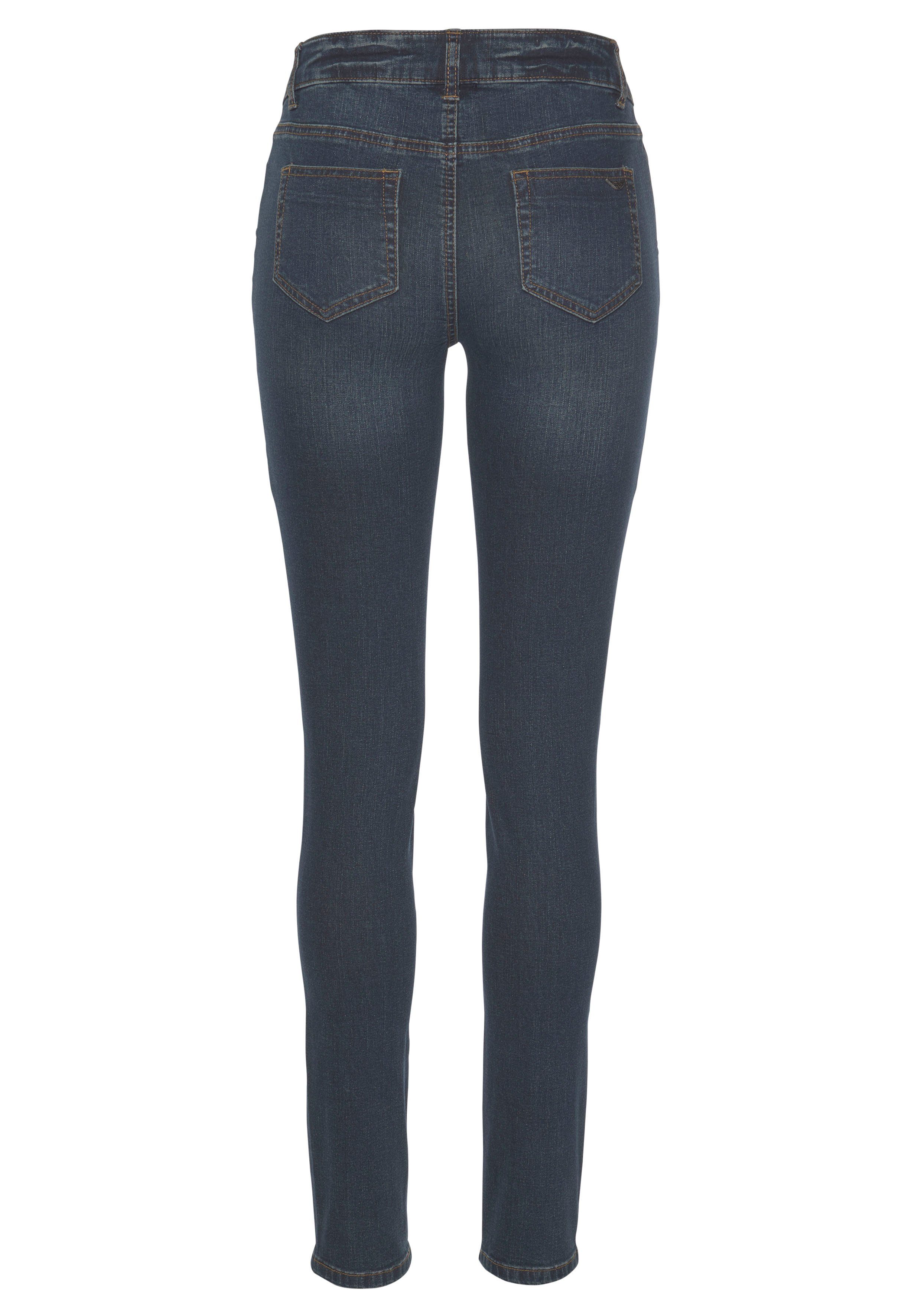 Arizona Skinny-fit-Jeans mit Keileinsätzen Low darkblue-used Waist