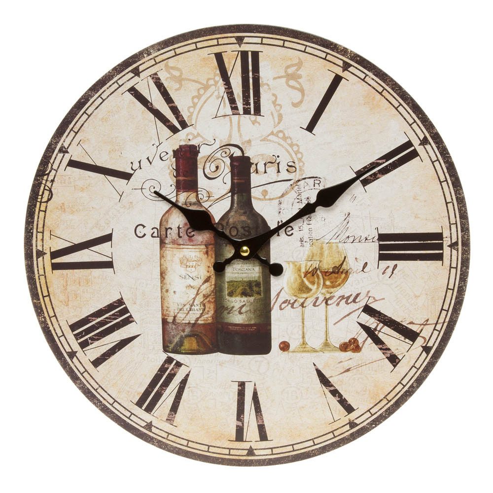 Myflair Möbel & Accessoires Wanduhr Wanduhr VINO creme weiß Weinflaschen shabby chic D34cm Uhr im Landhaus
