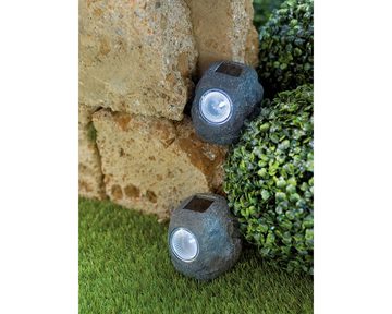 Lumineo LED Solarleuchte, Spot Solarleuchte Steinoptik Garten Keramik 12x10x10cm Grau