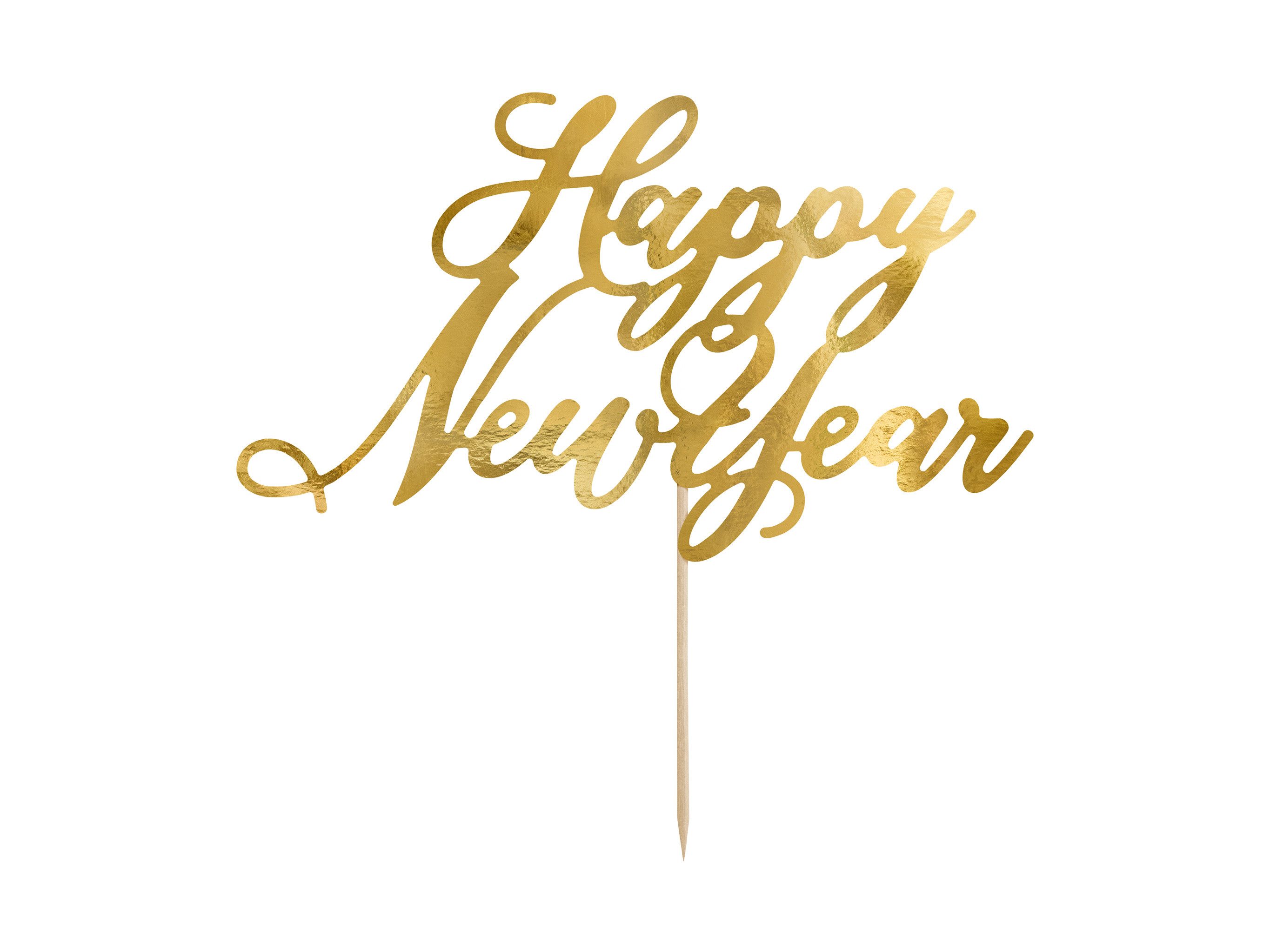 partydeco Tortenstecker, Cake Topper Happy New Year Tortendeko 24cm Gold