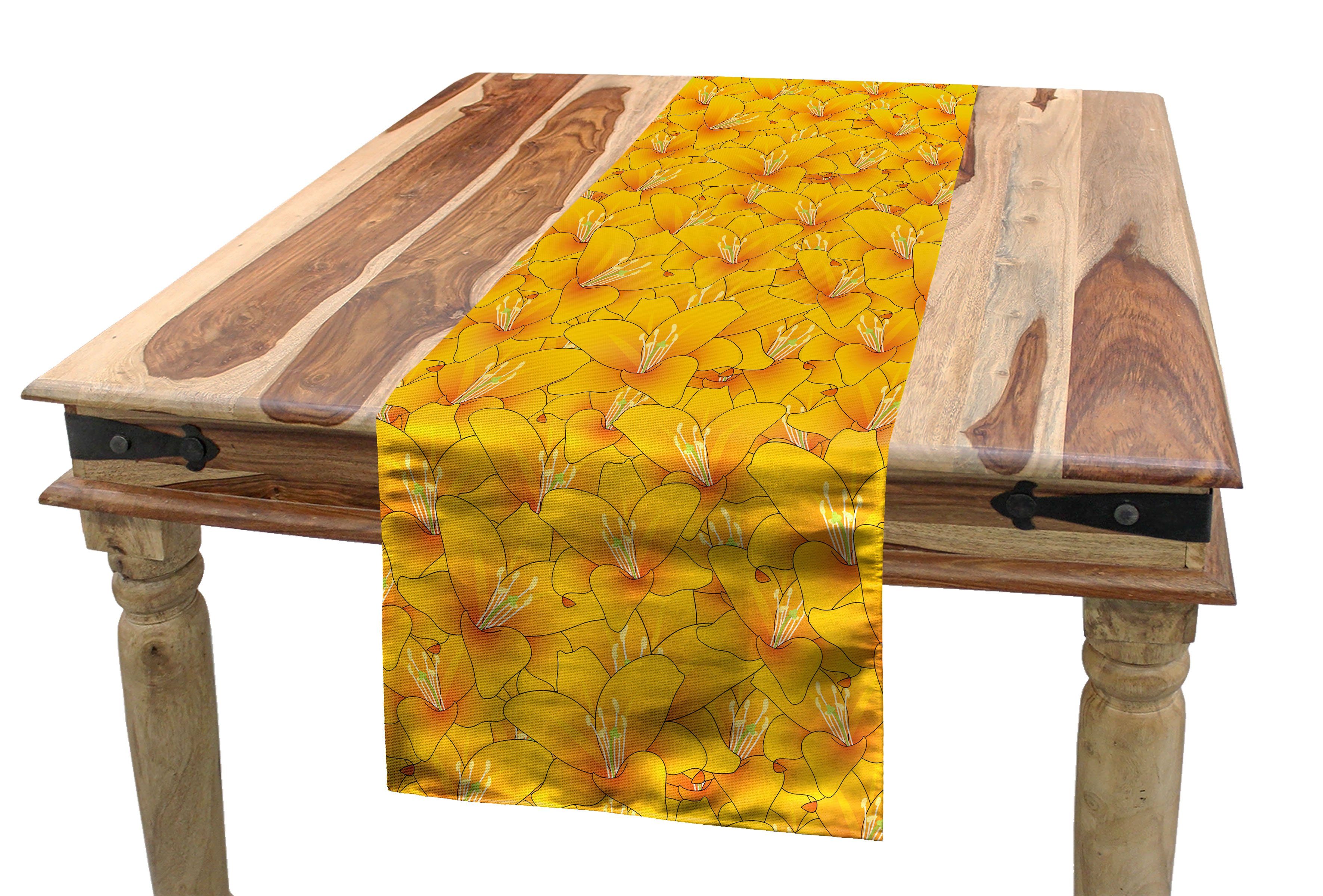 Abakuhaus Tischläufer Esszimmer Küche Rechteckiger Dekorativer Tischläufer, Blume Blooming Orange Lilien-Motive