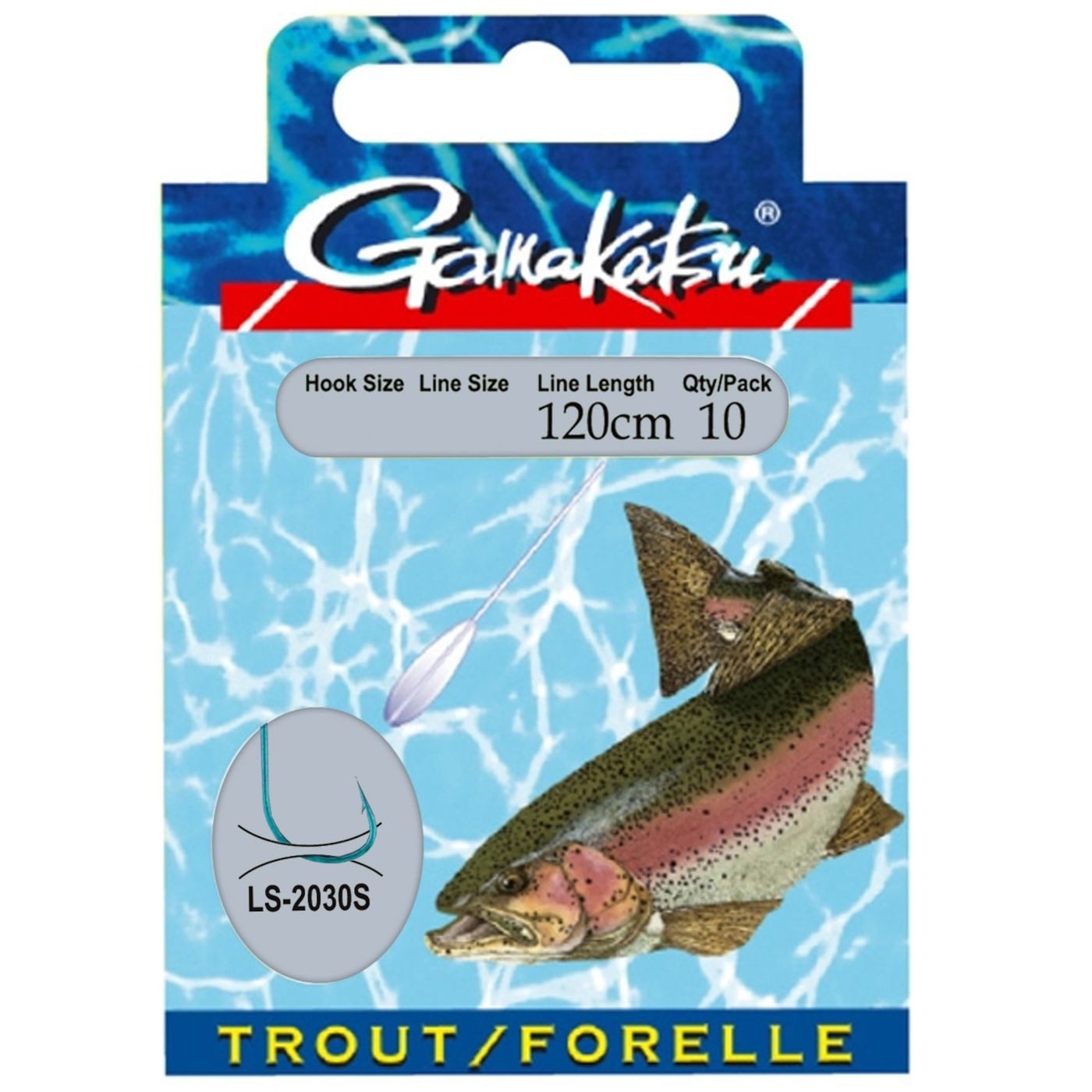 Forellenhaken Gamakatsu Forelle Sbiro LS-2030 120cm Blau - 10 gebundene Angelhaken