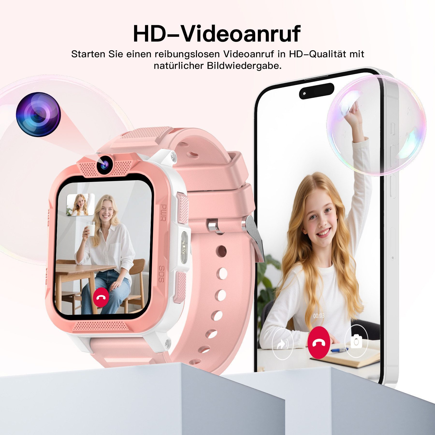 blackview Kinderuhr 2026 mit GPS und Telefon, Kamera-Funktion, Videoanruf Smartwatch, 1,85", GPS+LBS+WiFi, IP68, Knips-Freunde, Perfekte Geschenk für Kinder – Bild 5 von 5