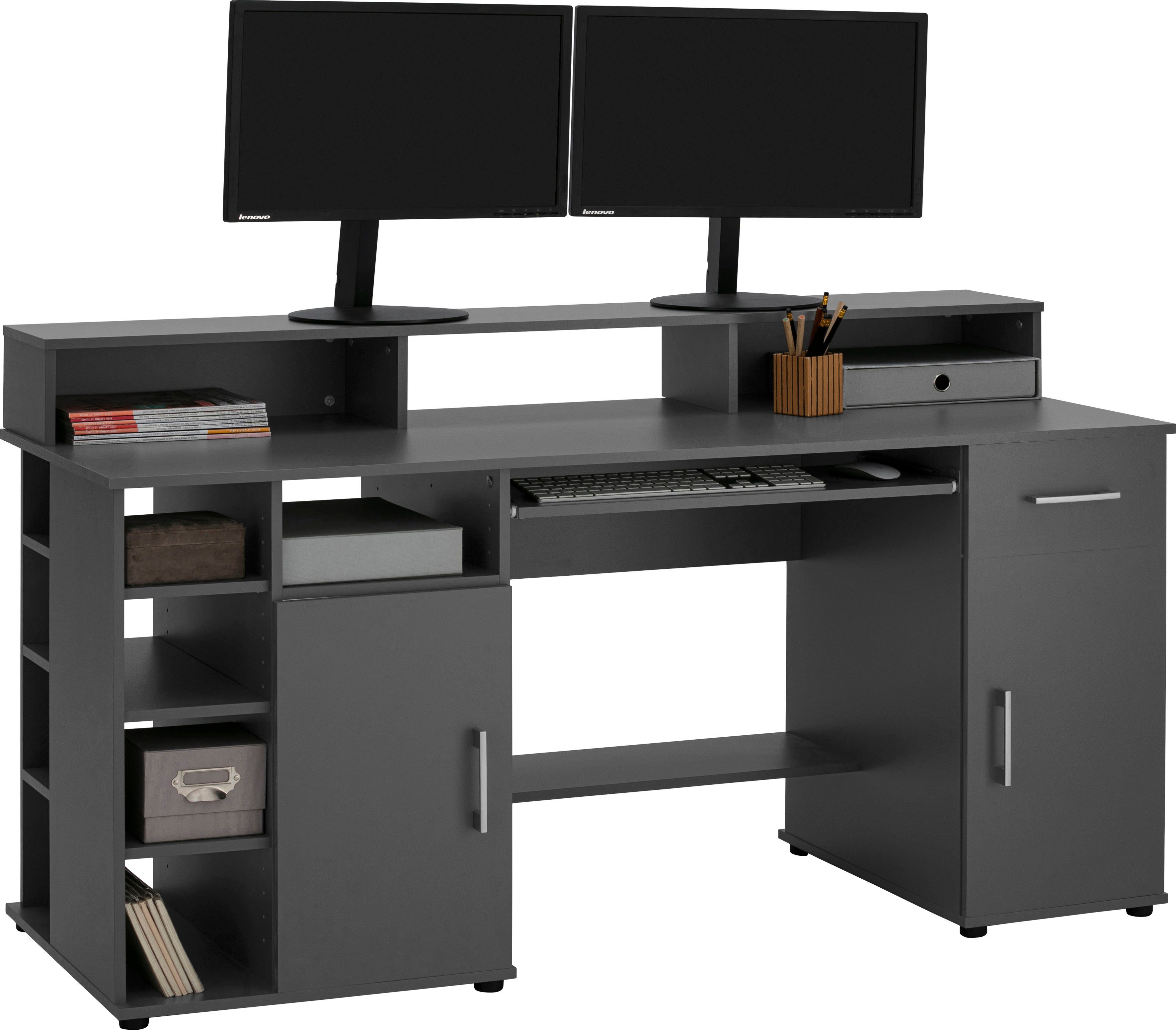 VOGL Möbelfabrik Schreibtisch Timra mit Monitoraufsatz, Tastaturauszug & Towerfach, Breite 154 oder 178 cm, Made in Germany