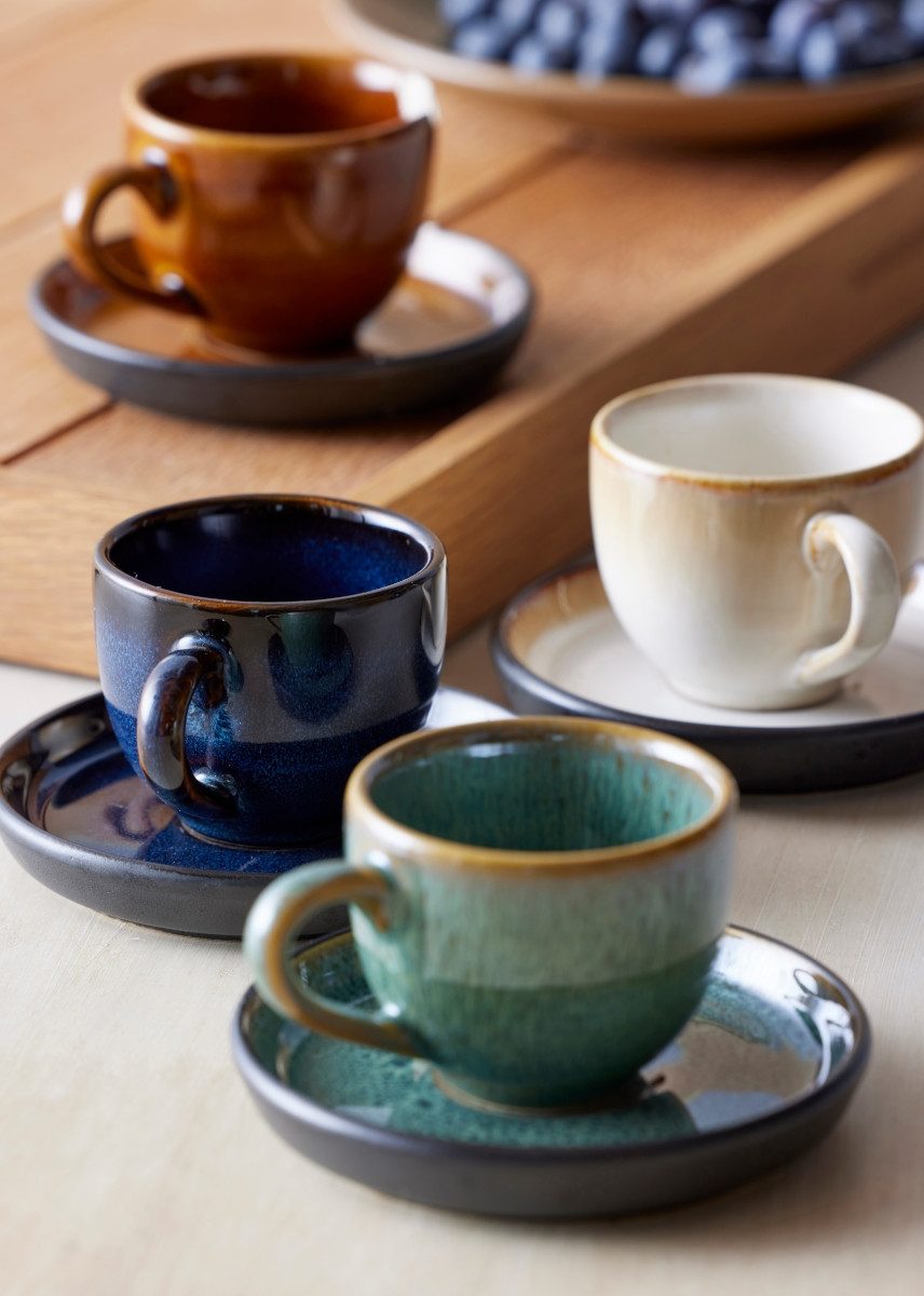Bitz Espressotasse Espressotasse mit Unterer dunkelbl./schwarz 0,07 l, Steinzeug, Espressotasse mit Untertasse 7 cl Dunkelblau/Schwarz