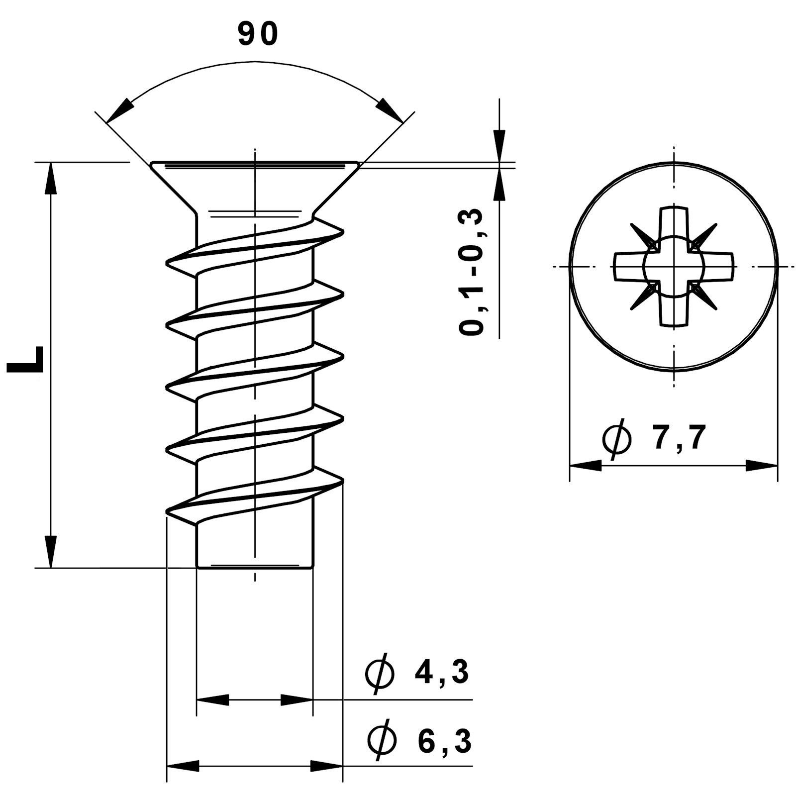 SO-TECH® Schrauben-Set Euroschrauben Vario Spezialschraube Vollgewinde Bohrung 5 mm, (10 St), 6,3 x 35 mm (Kopfdurchmesser: 7,7 mm), mit Senkkopf