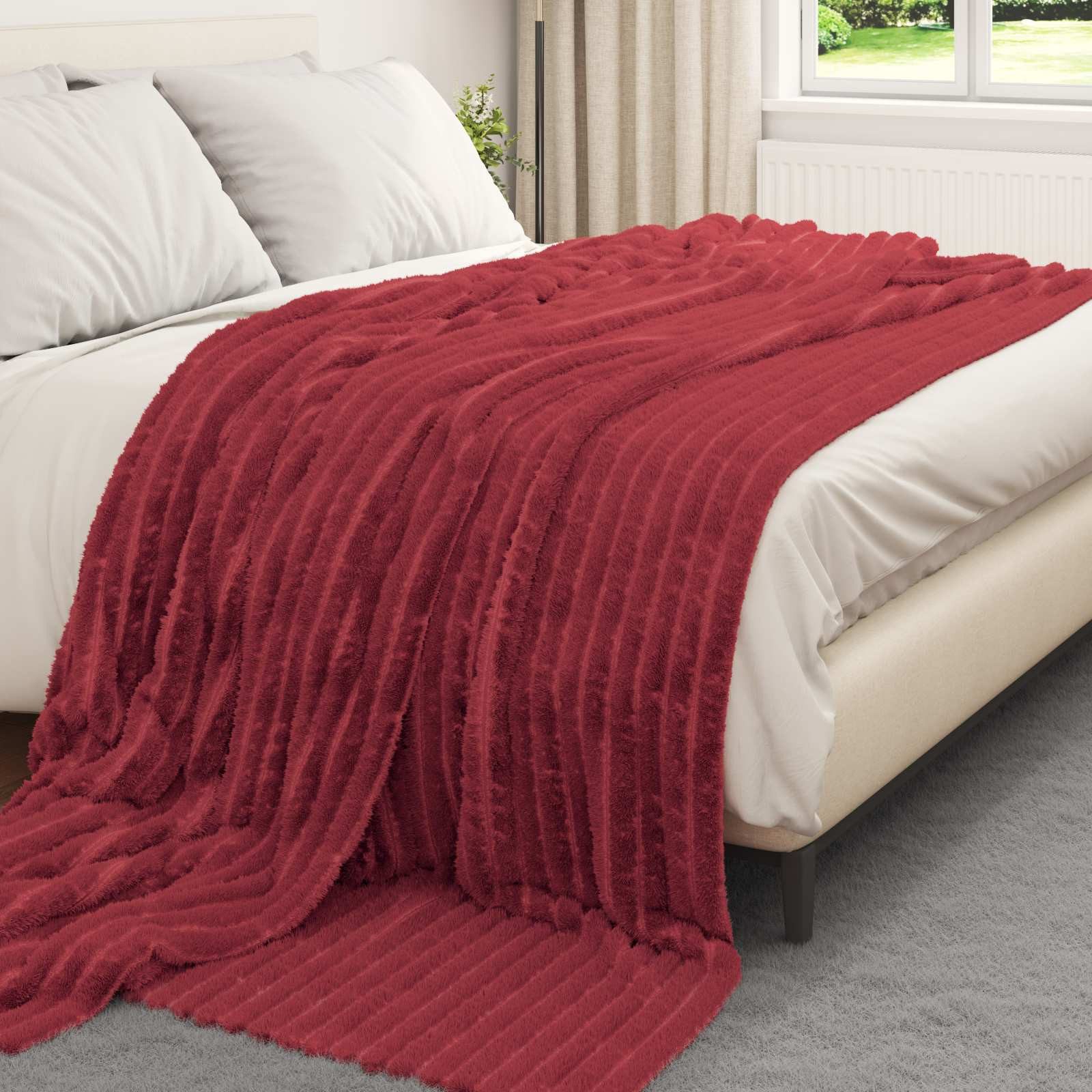 vidaXL Bettüberwurf Überwurfdecke Bordeauxrot 270 x 240 cm Fleece