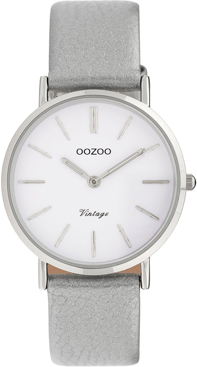 OOZOO Quarzuhr Oozoo Damen Armbanduhr grau, Damenuhr rund, mittel (ca. 32mm) Lederarmband, Fashion-Style
