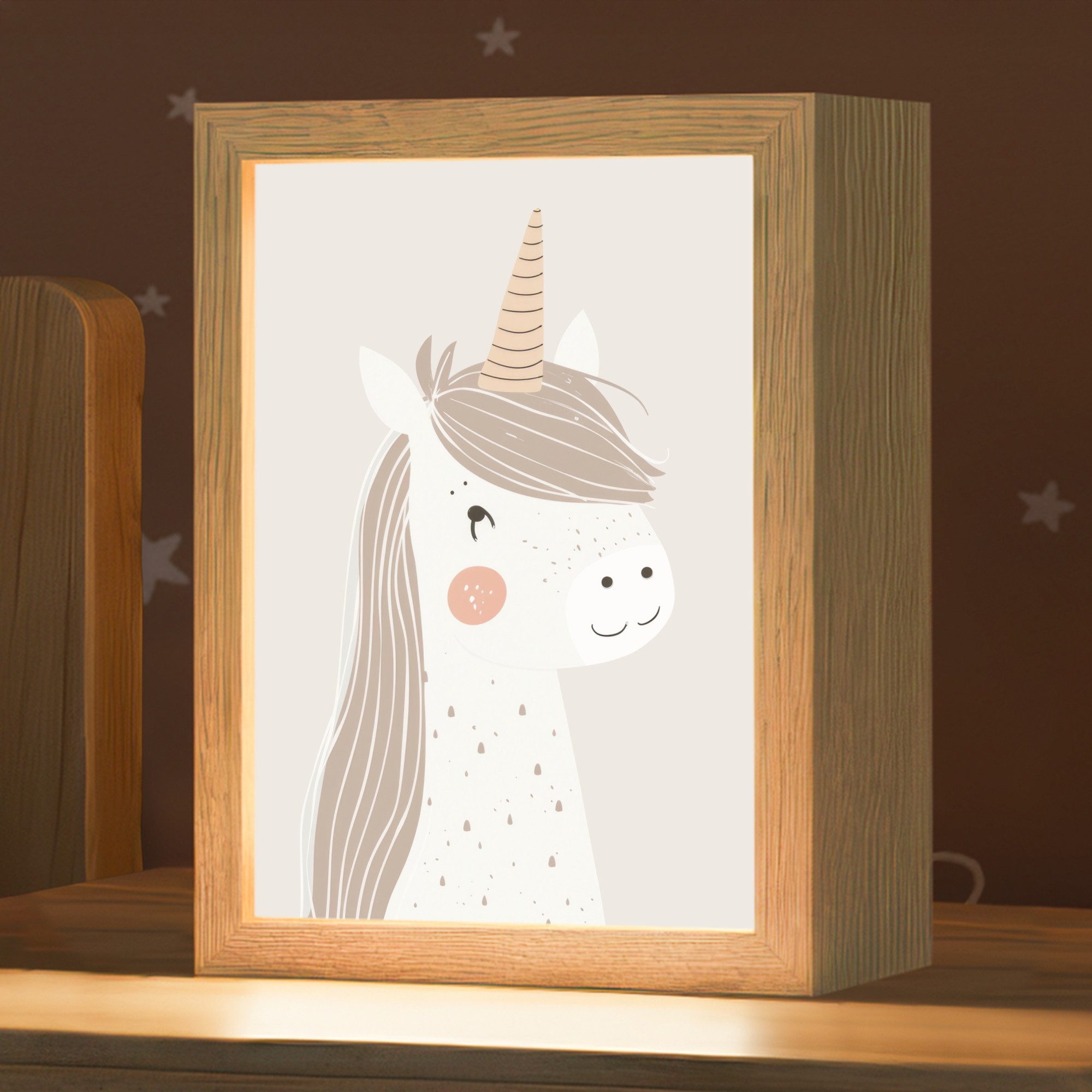 OnlyWow Nachttischlampe Lightbox Einhorn - Pastellfarben - Einhorn - Mädchen, Dimmbar, Farbwechsel, LED, Warmweiß, Kaltweiß, Neutralweiß Einstellbar, Kinderzimmer, Babyzimmer, Dimmbar, mit Kabel, Nachtlampe, LED