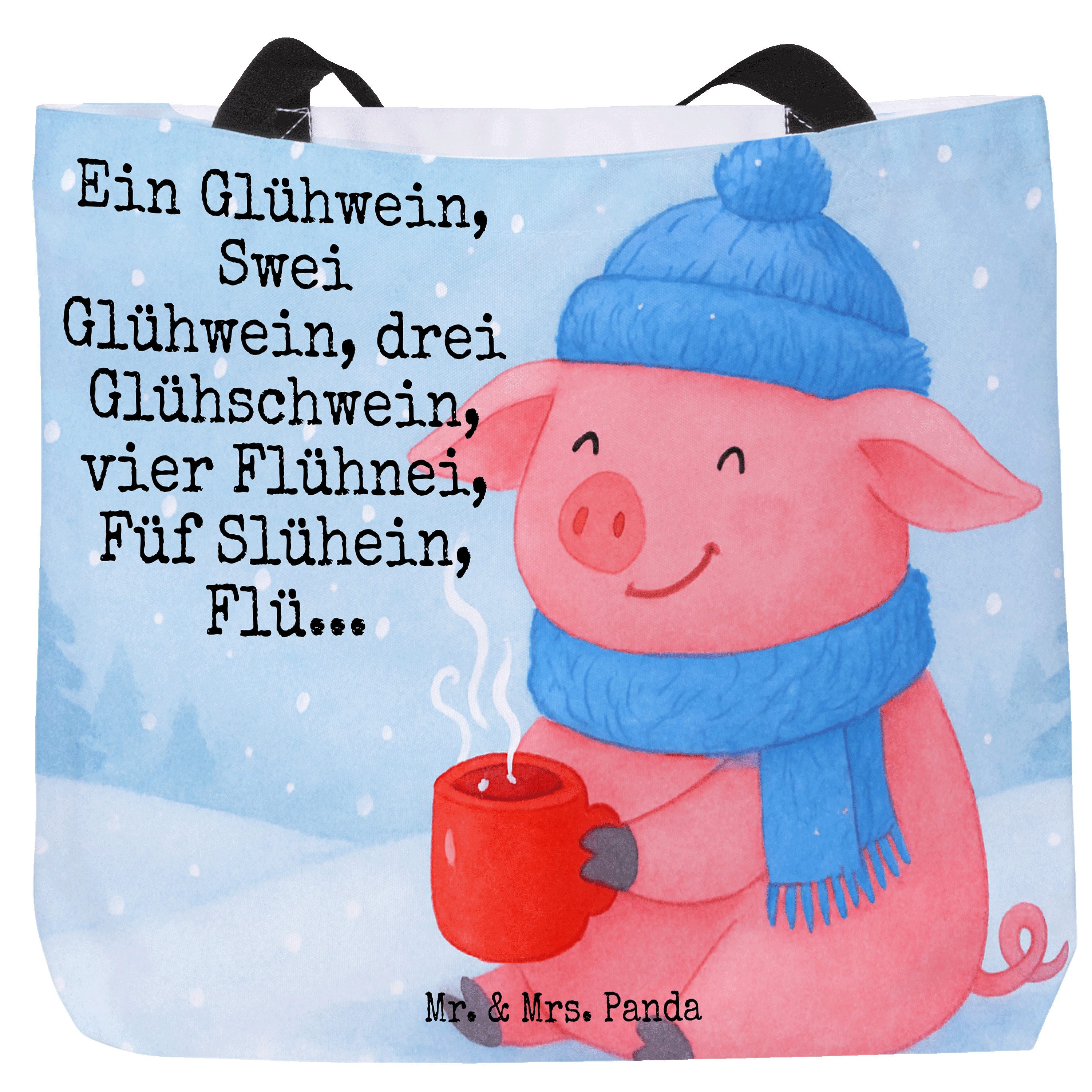 Mr. & Mrs. Panda Shopper Schweinchen Glühwein Design, Shopper, Weiß, Betrunken, Weihnachtsmark (Packung), Pandatasche Urlaubstasche Statement-Tasche