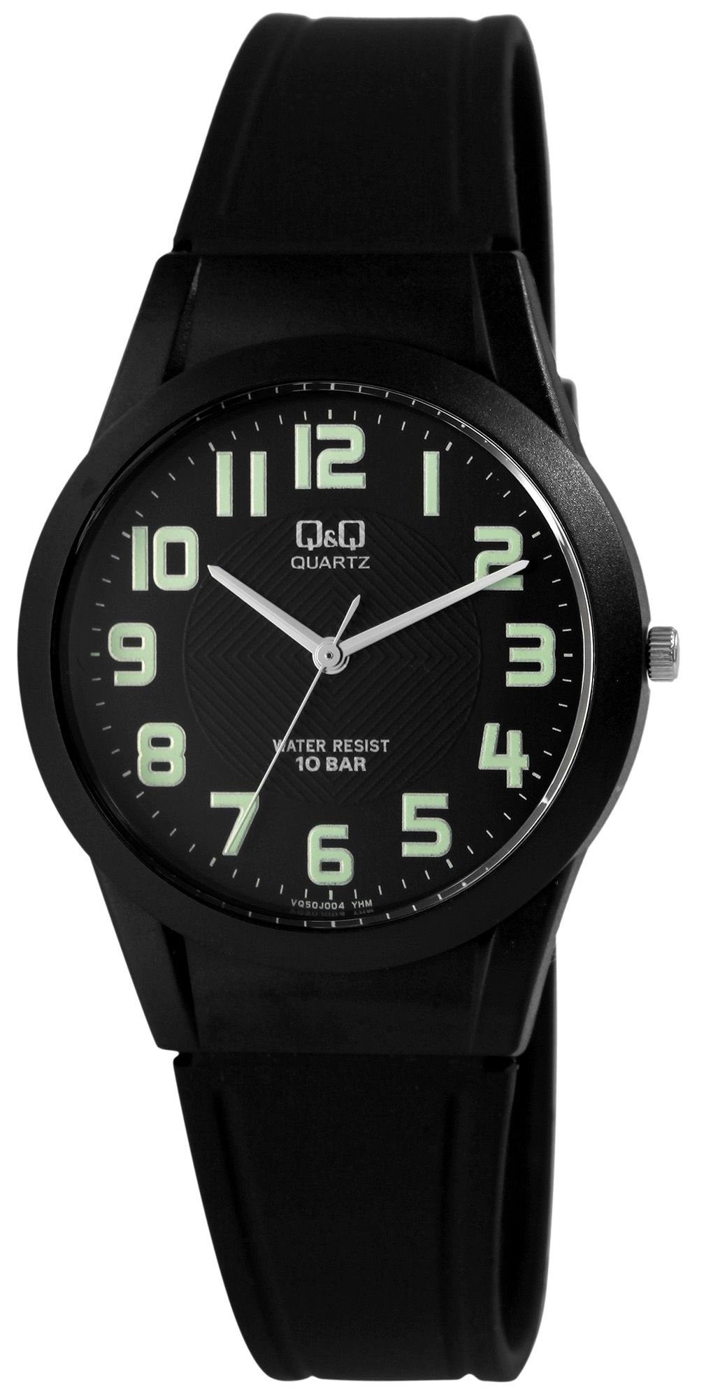 Quarzuhr VQ50J004Y Q&Q Unisexuhr mit Silikonarmband, 10 bar, schwarz